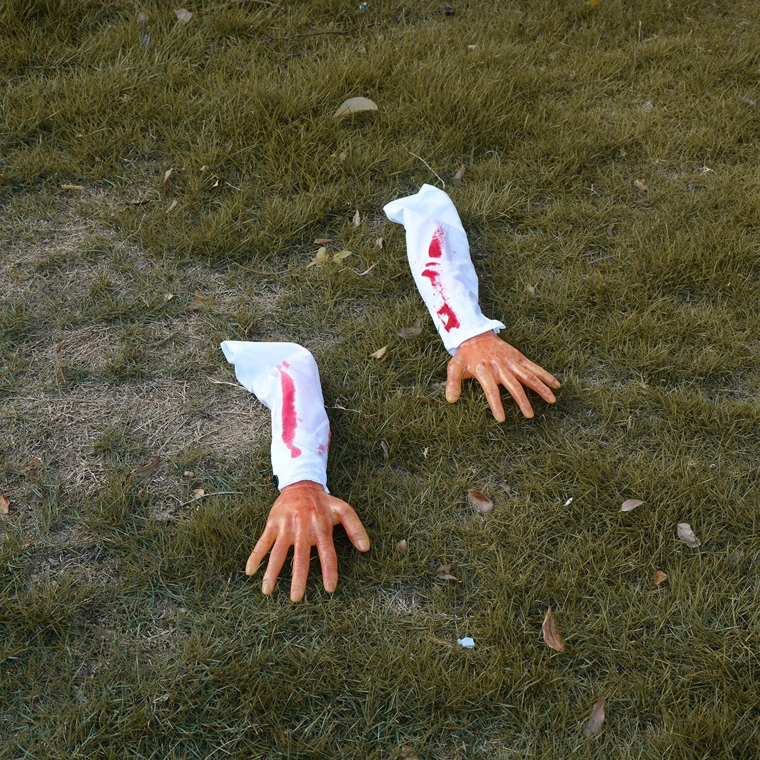 XONOR Halloween Fake Severed Arm Plastic Hands Human Body Parts for Haunted House Zombie Halloween Party Decorations, 2Pcs