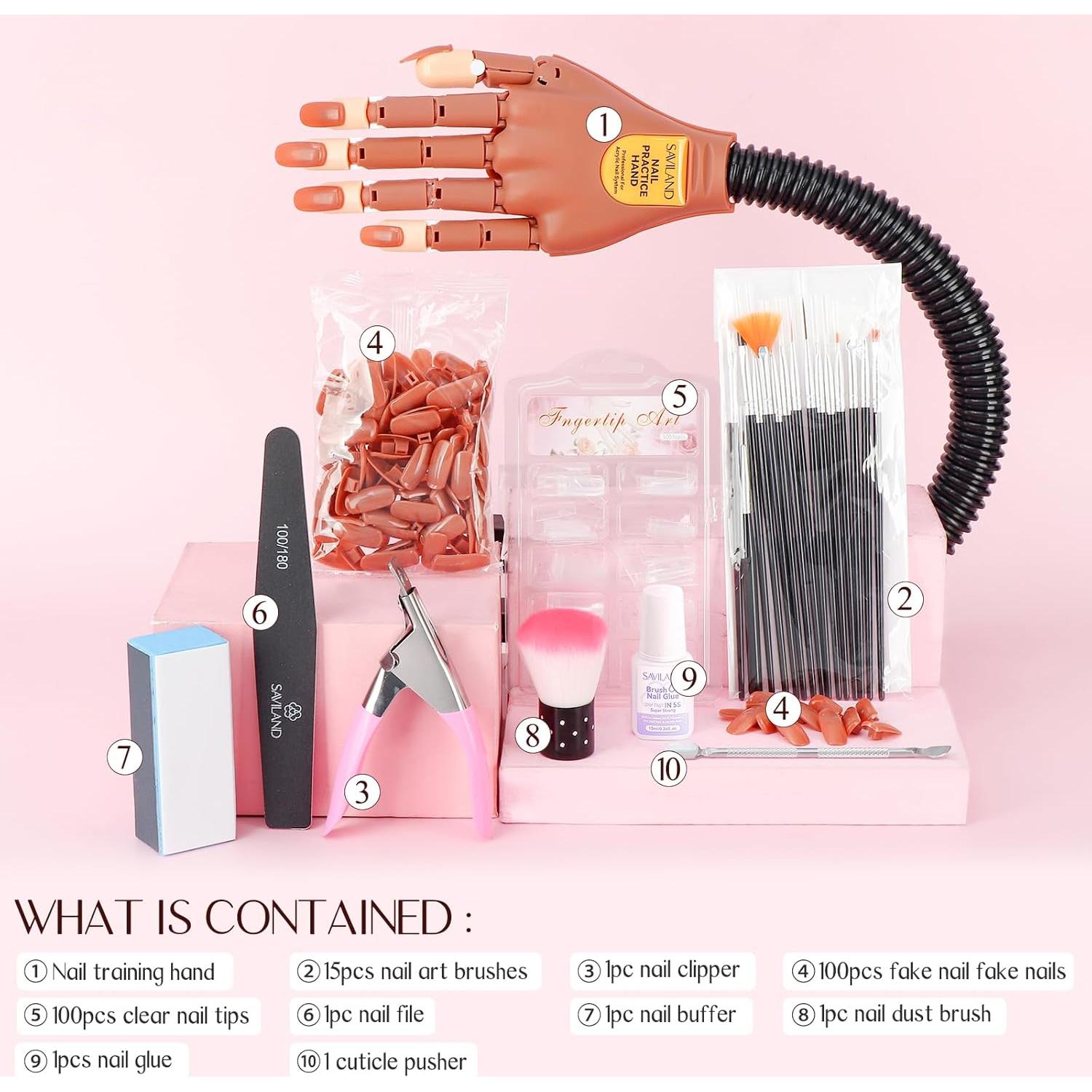 Kit de Mano de Práctica Saviland para Uñas Acrílicas 200PCS