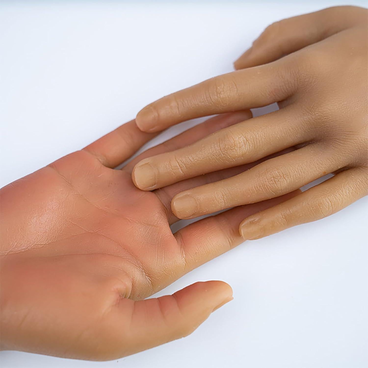 Realistic Silicone male Hand Model Fake Hand Flexible Finger Bendable Acrylic Nail Mannequin Hand for Jewelry Display Nail Art Practice（one pair）