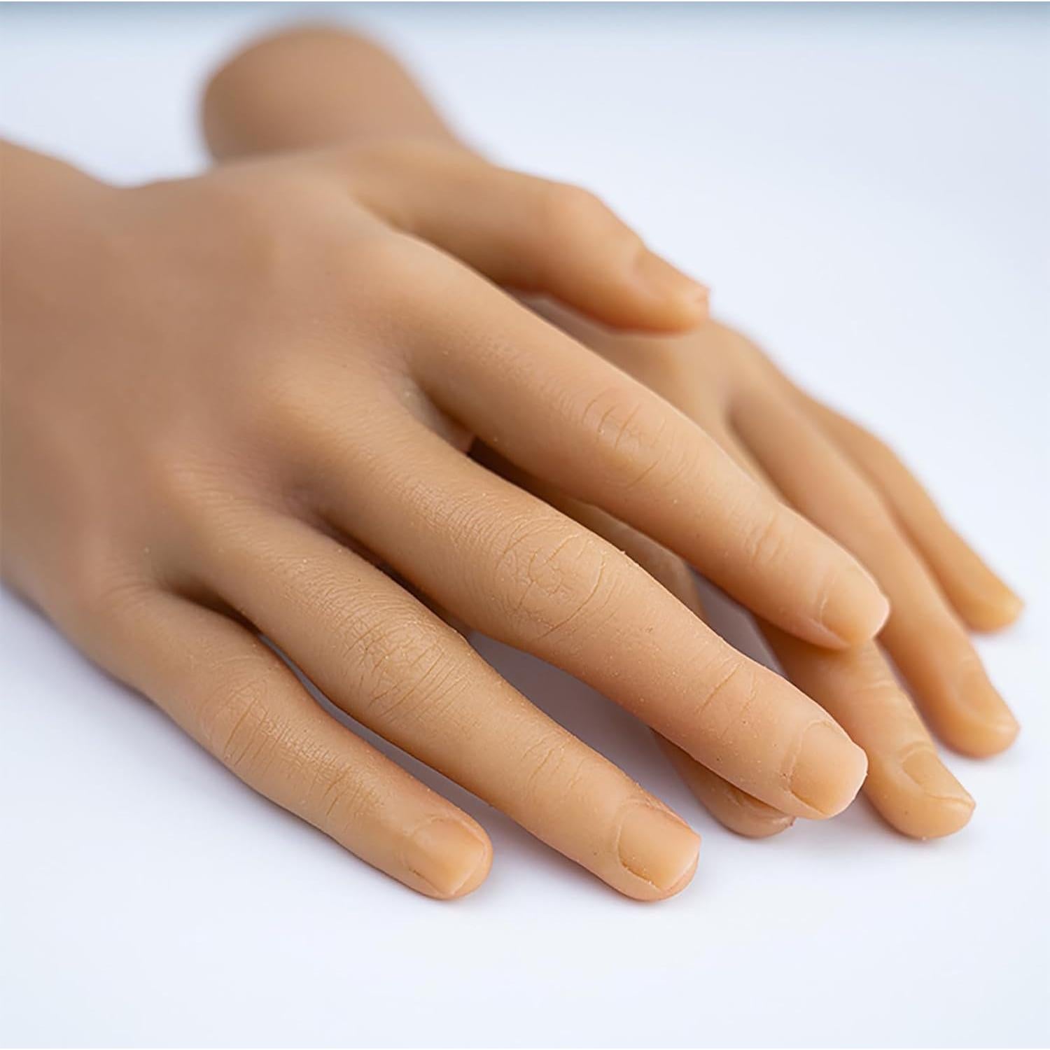 Realistic Silicone male Hand Model Fake Hand Flexible Finger Bendable Acrylic Nail Mannequin Hand for Jewelry Display Nail Art Practice（one pair）