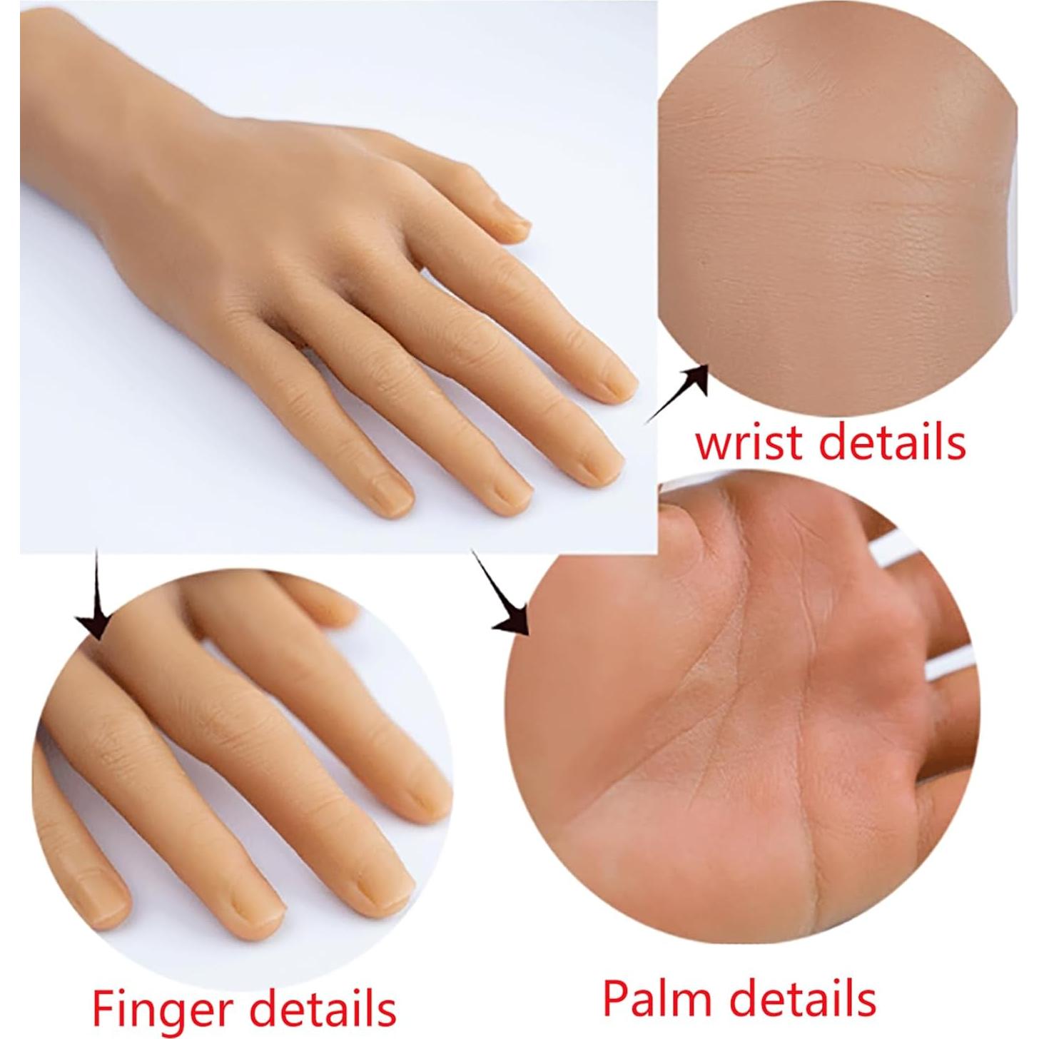 Realistic Silicone male Hand Model Fake Hand Flexible Finger Bendable Acrylic Nail Mannequin Hand for Jewelry Display Nail Art Practice（one pair）