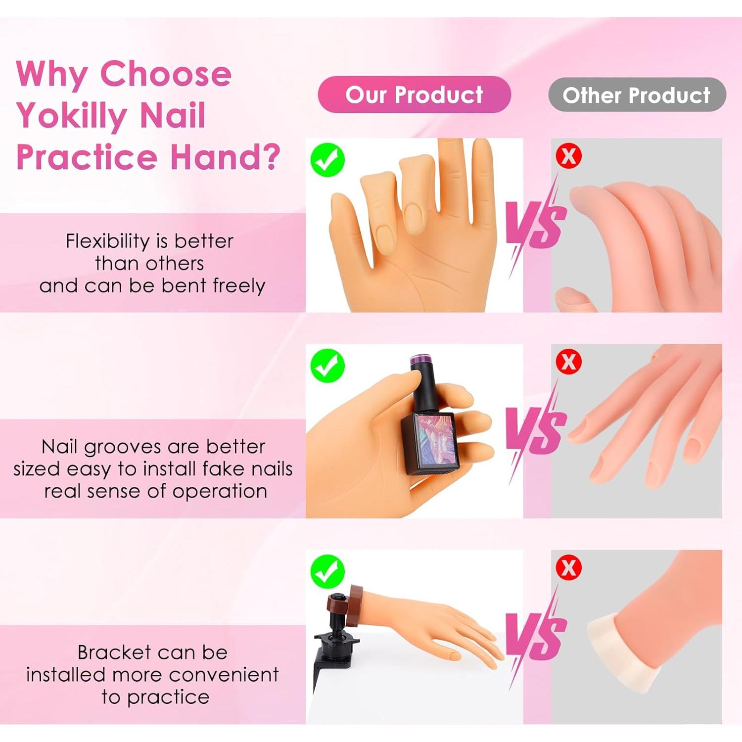 Mano de Práctica para Uñas Acrílicas Yokilly con Soporte