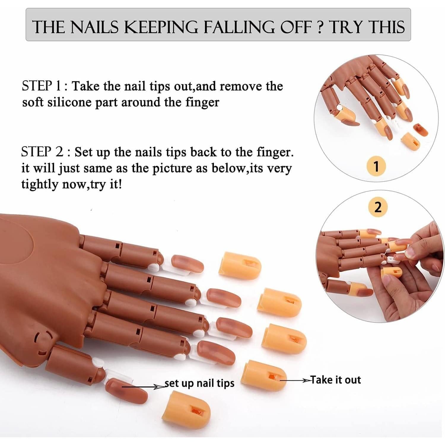 Mano de Práctica para Uñas Acrílicas L-Bulice con 100 Consejos