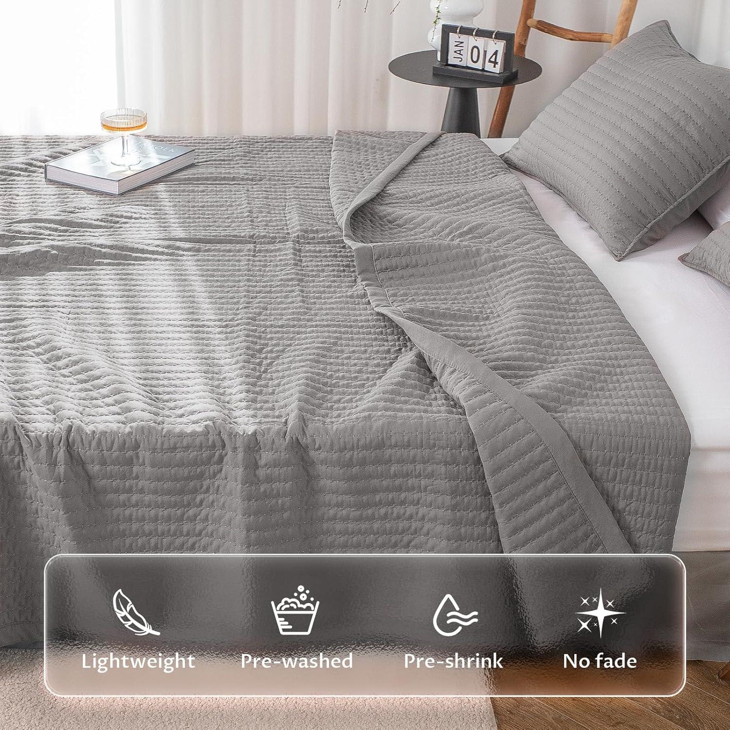 KASENTEX Colcha Doble/Reina Microfibra Gris + 2 Fundas