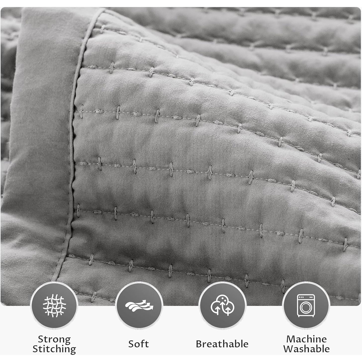 KASENTEX Colcha Doble/Reina Microfibra Gris + 2 Fundas