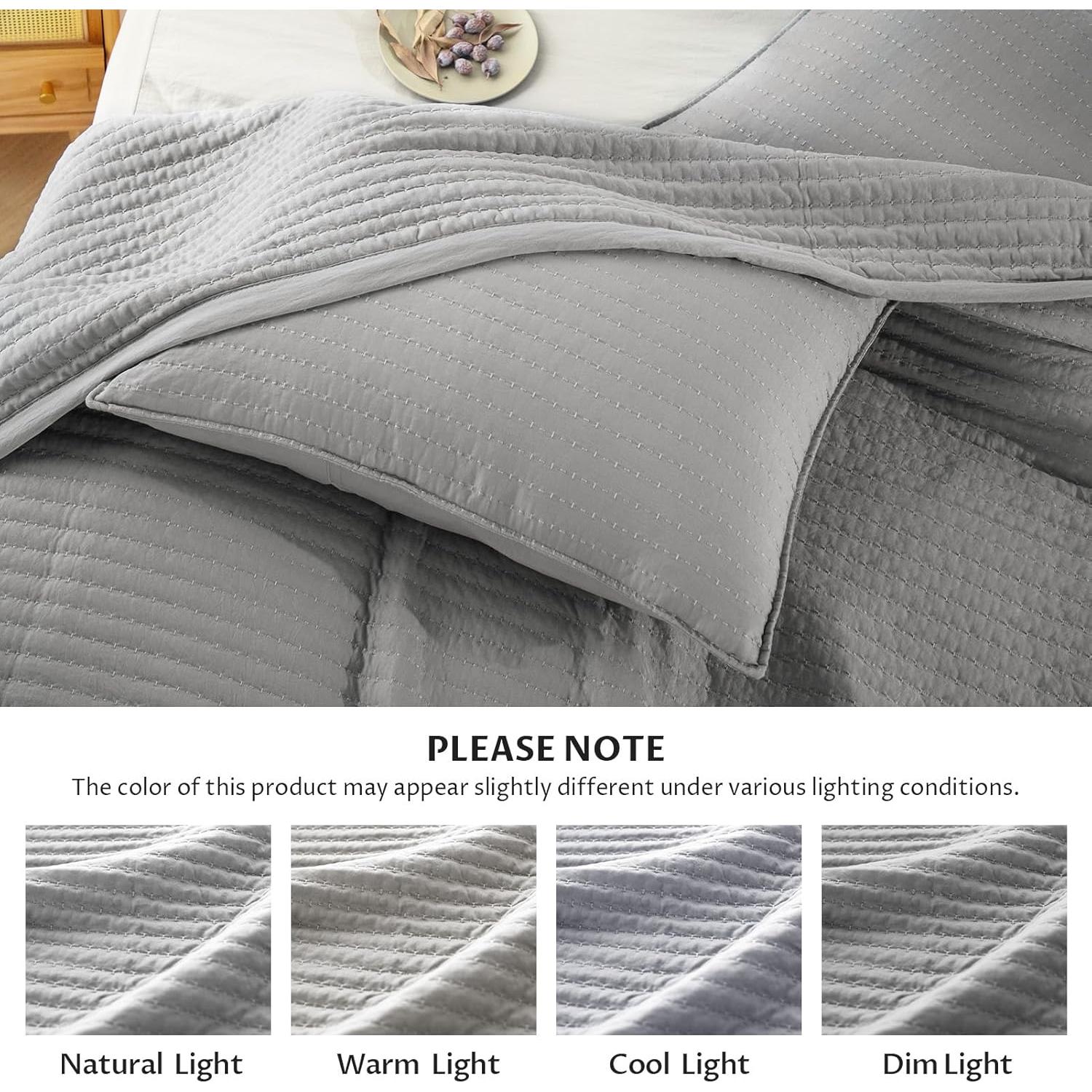 KASENTEX Colcha Doble/Reina Microfibra Gris + 2 Fundas