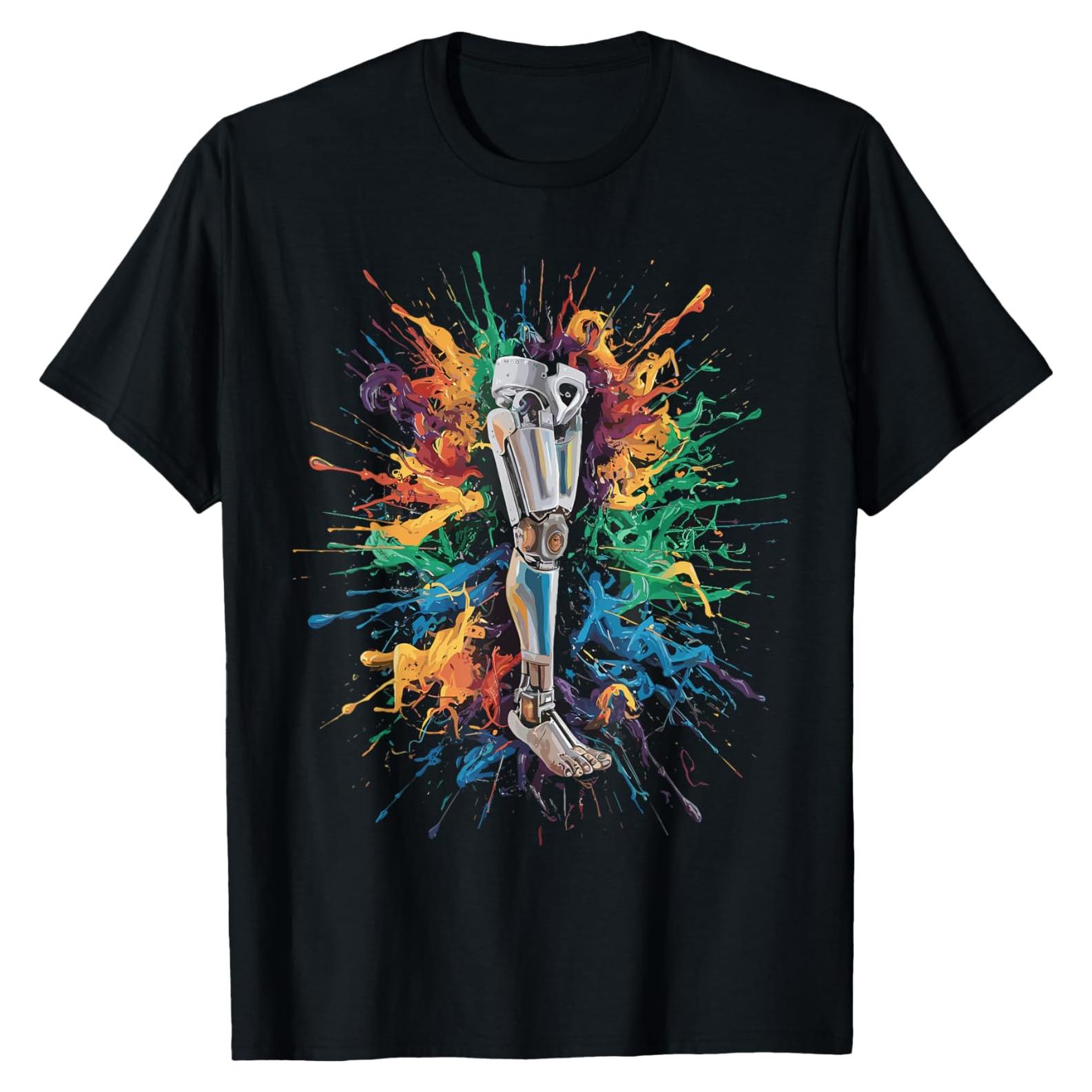 Camiseta Gráfica Hombre Negra Pierna Protésica Colorida