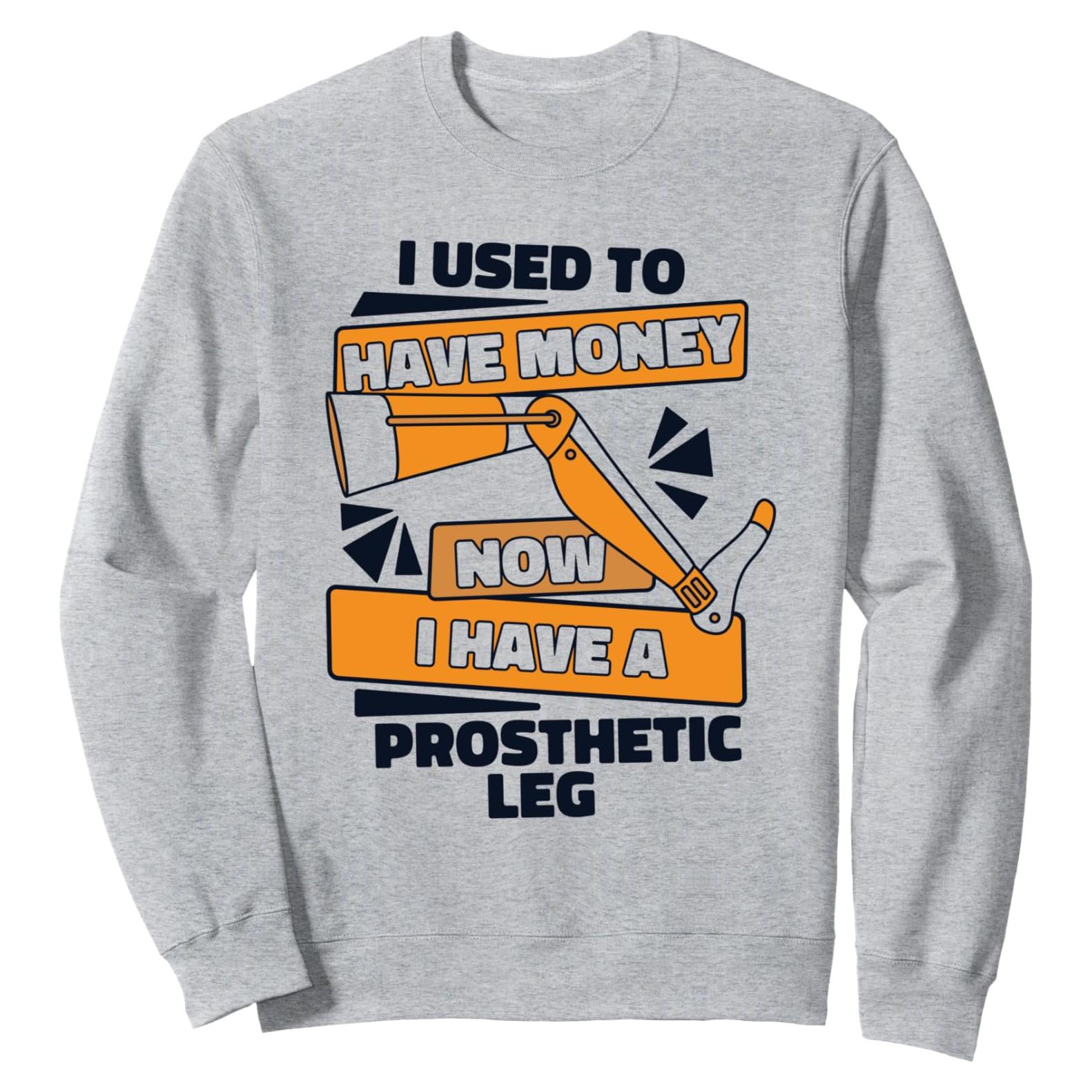 Sudadera Unisex con Diseño de Pierna Prostética Gris Jaspeado