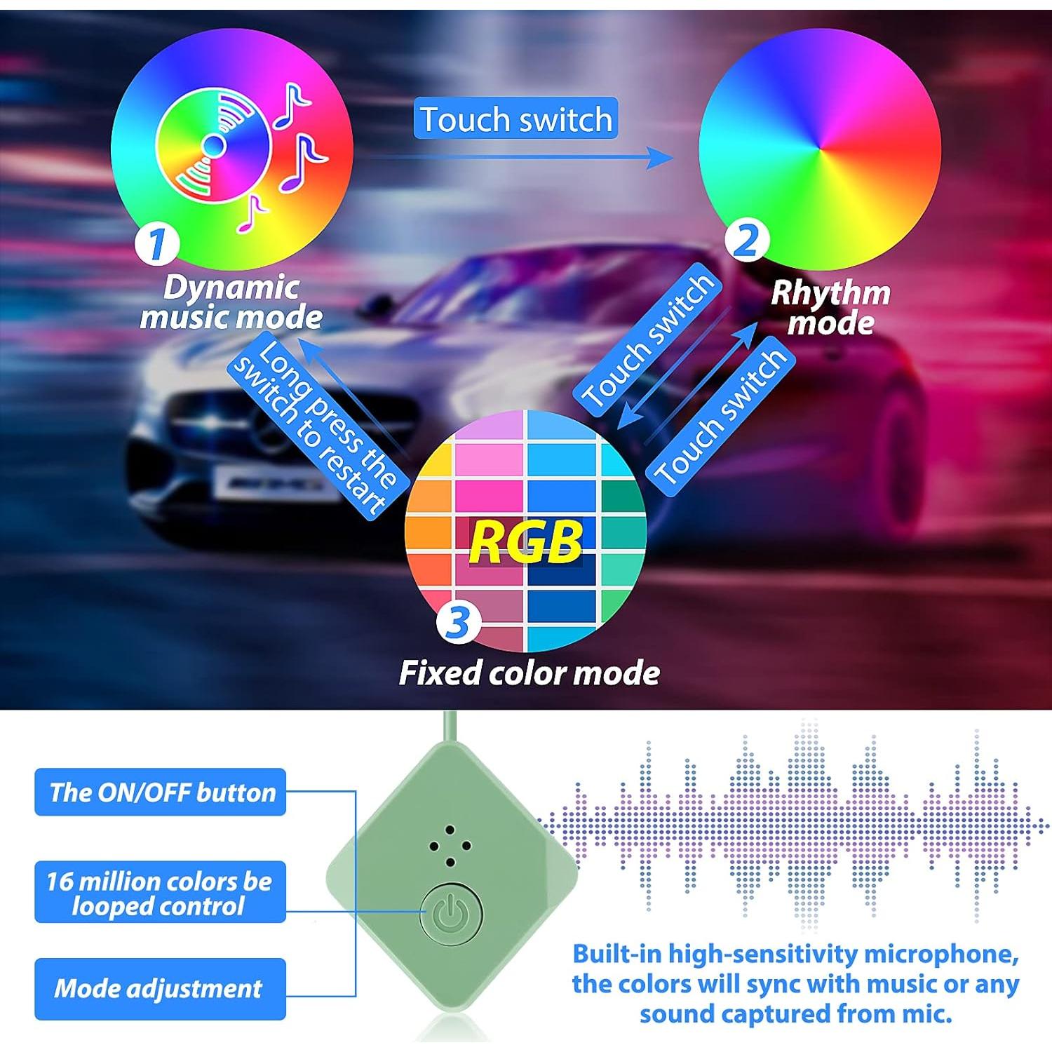 Luces LED de tira Fimker RGB para coche, 21.5x16.5 cm, impermeables