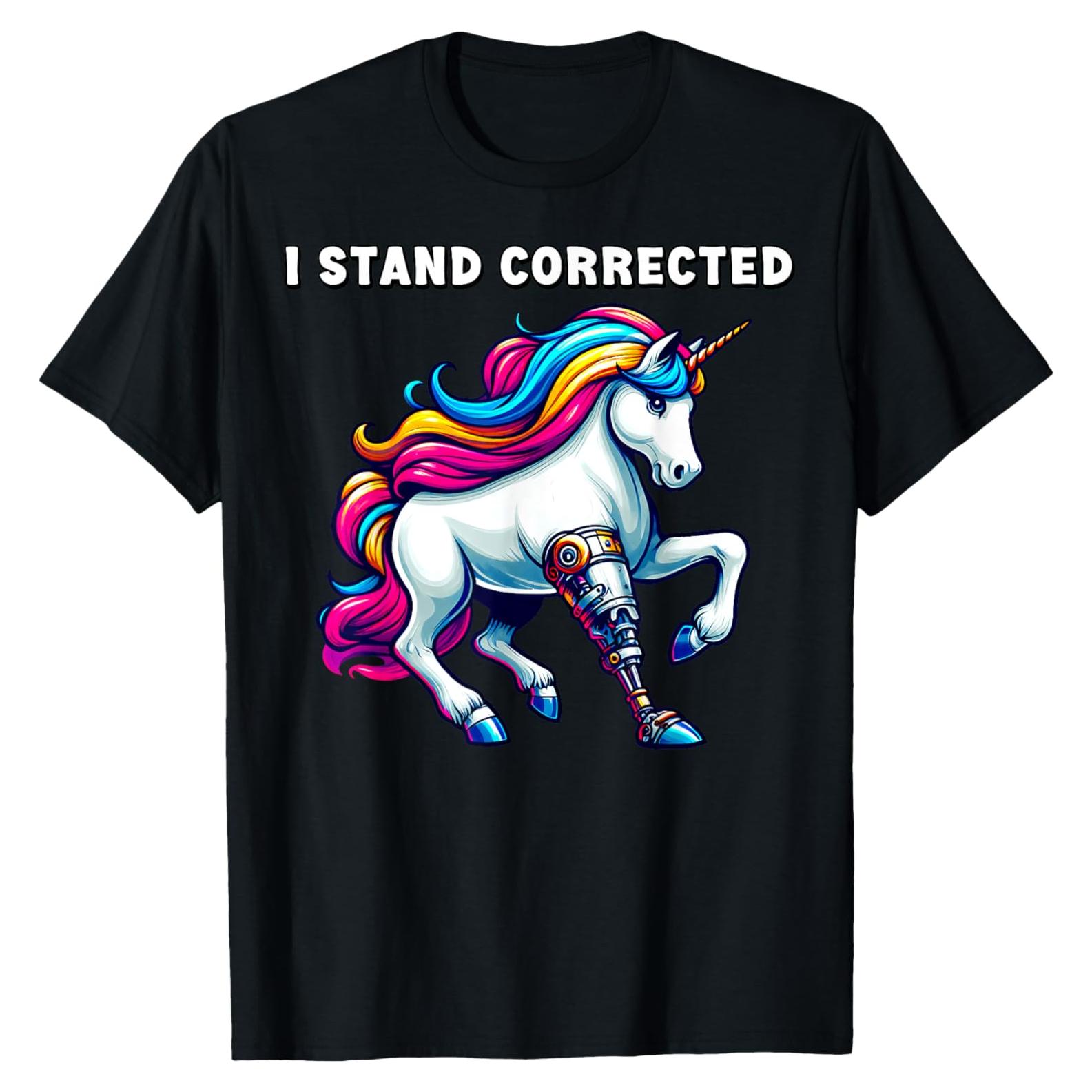 Camiseta Humorística Unicornio con Pierna Prostética - Negro
