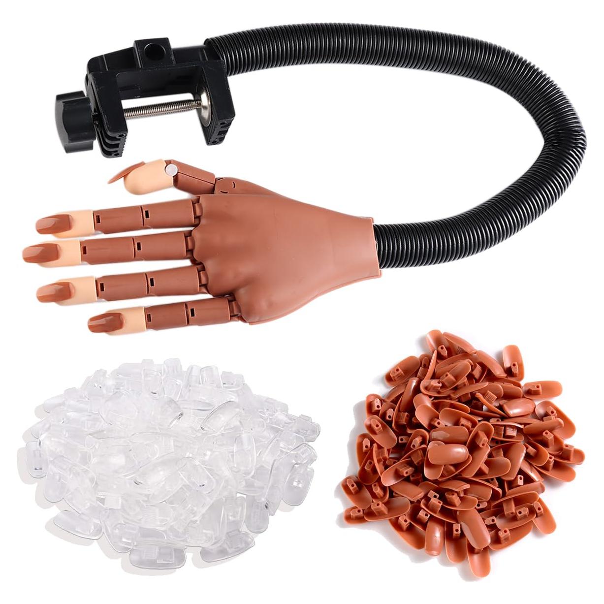 Mano de práctica ajustable Sotong con 200 tips para uñas