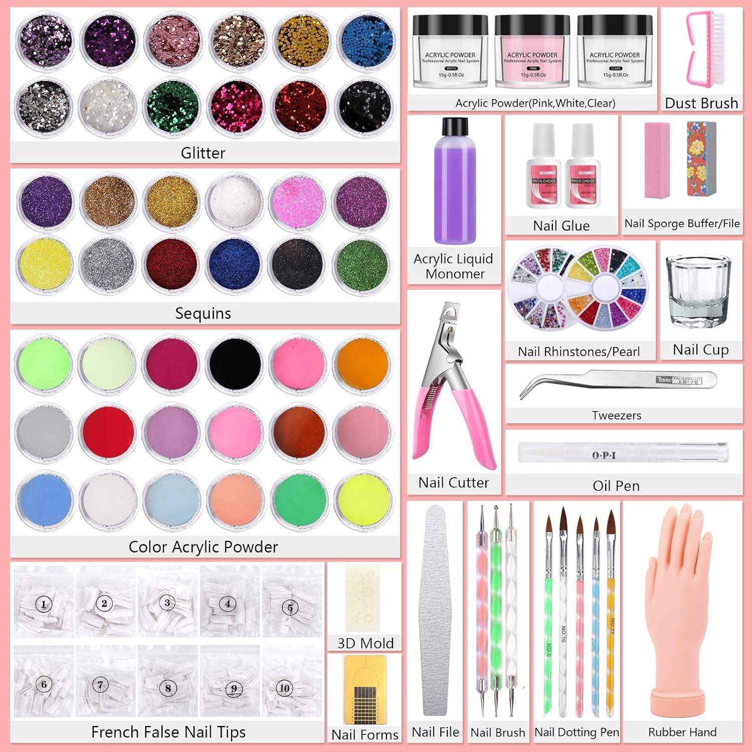 Kit de Uñas Acrílicas DE con Mano de Práctica y Accesorios