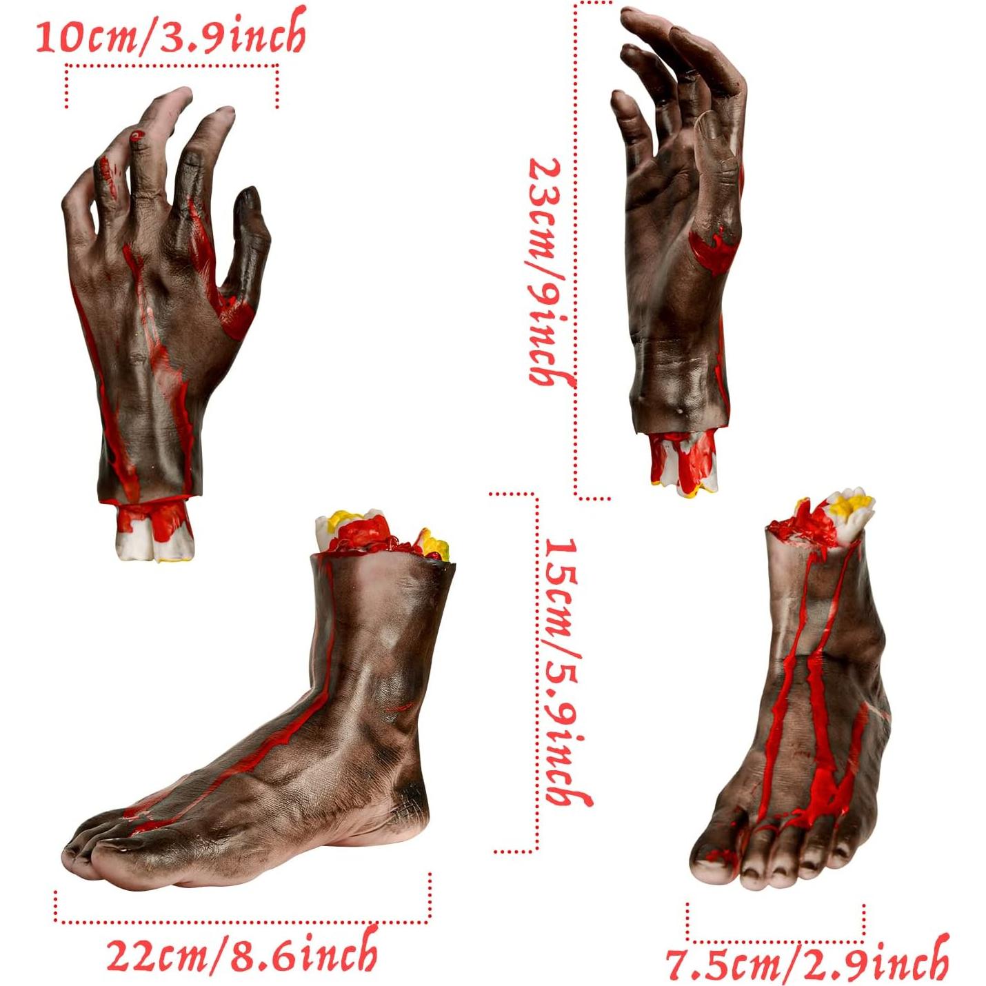 XONOR Decoración Halloween Manos y Pies Decapitados 4 Pzas