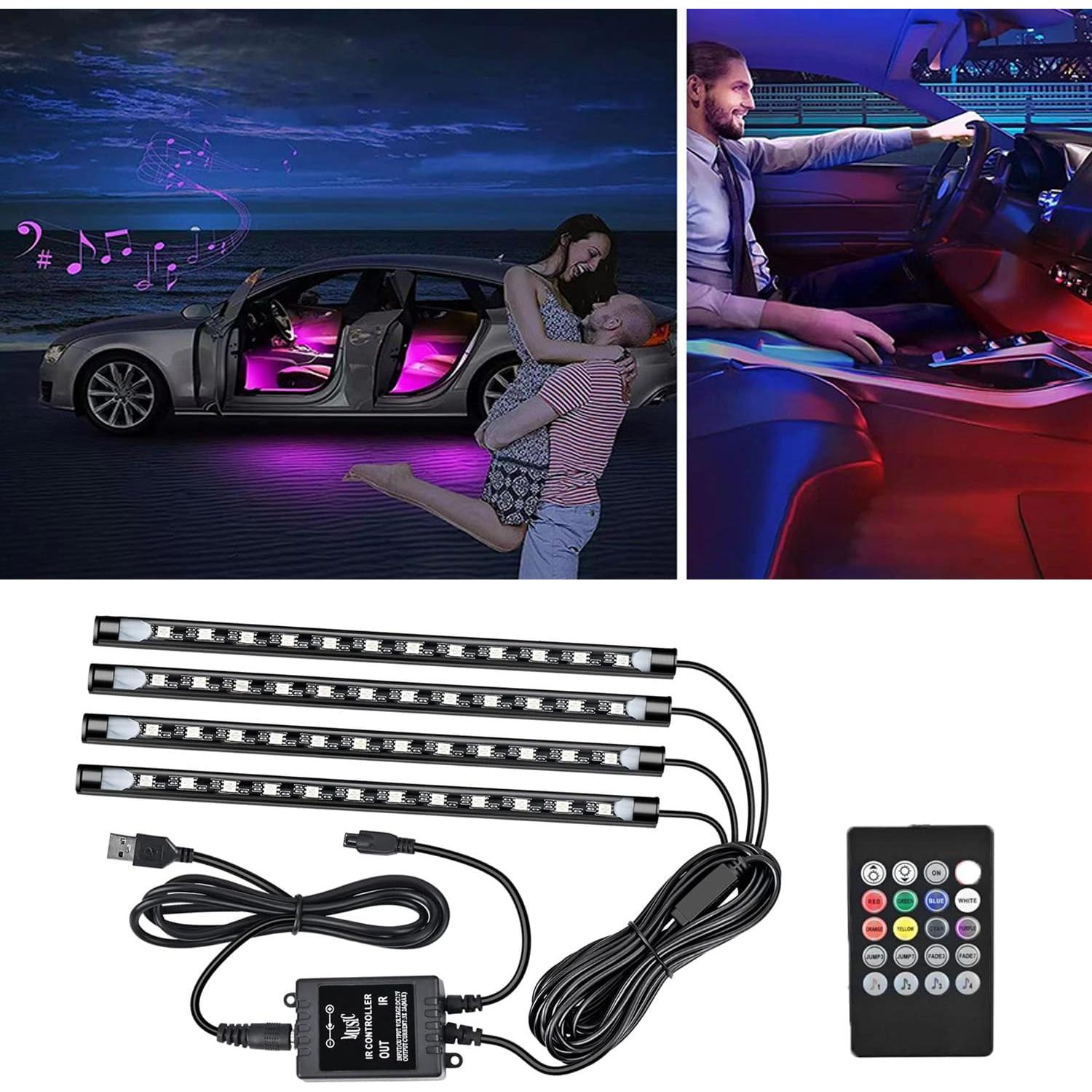 Luces LED interiores para coche Leiboow 4 piezas RGB 48 LEDs