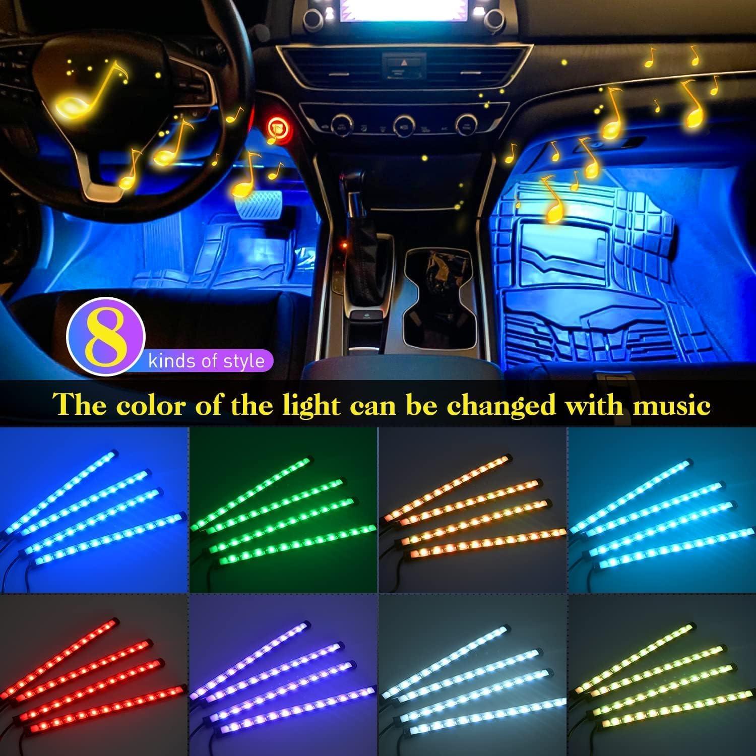 Luces LED interiores para coche Leiboow 4 piezas RGB 48 LEDs