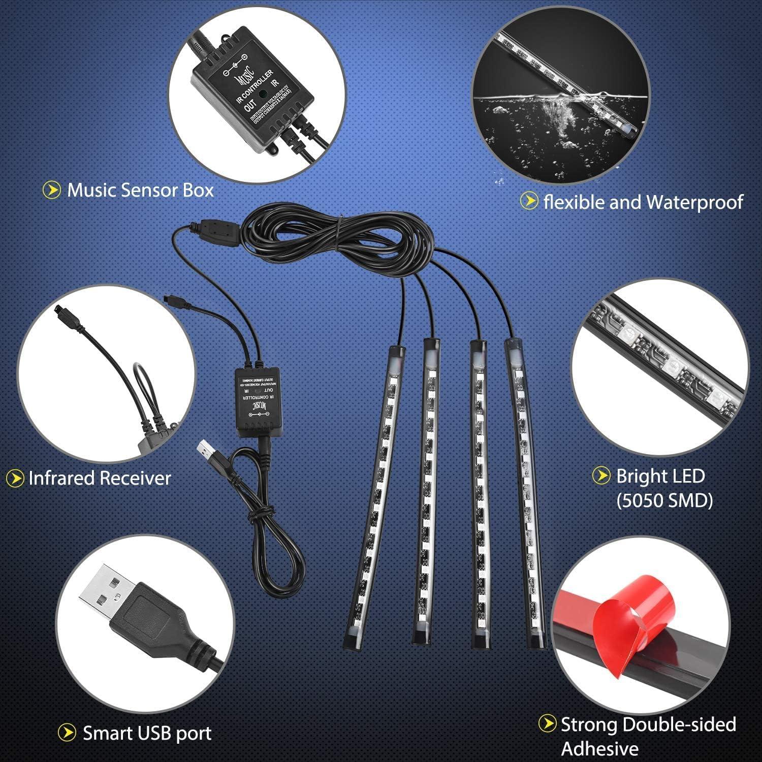 Luces LED interiores para coche Leiboow 4 piezas RGB 48 LEDs