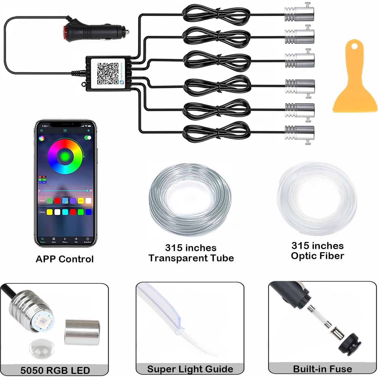 Luces LED de tira DEHERANE para coche RGB 800 cm Bluetooth