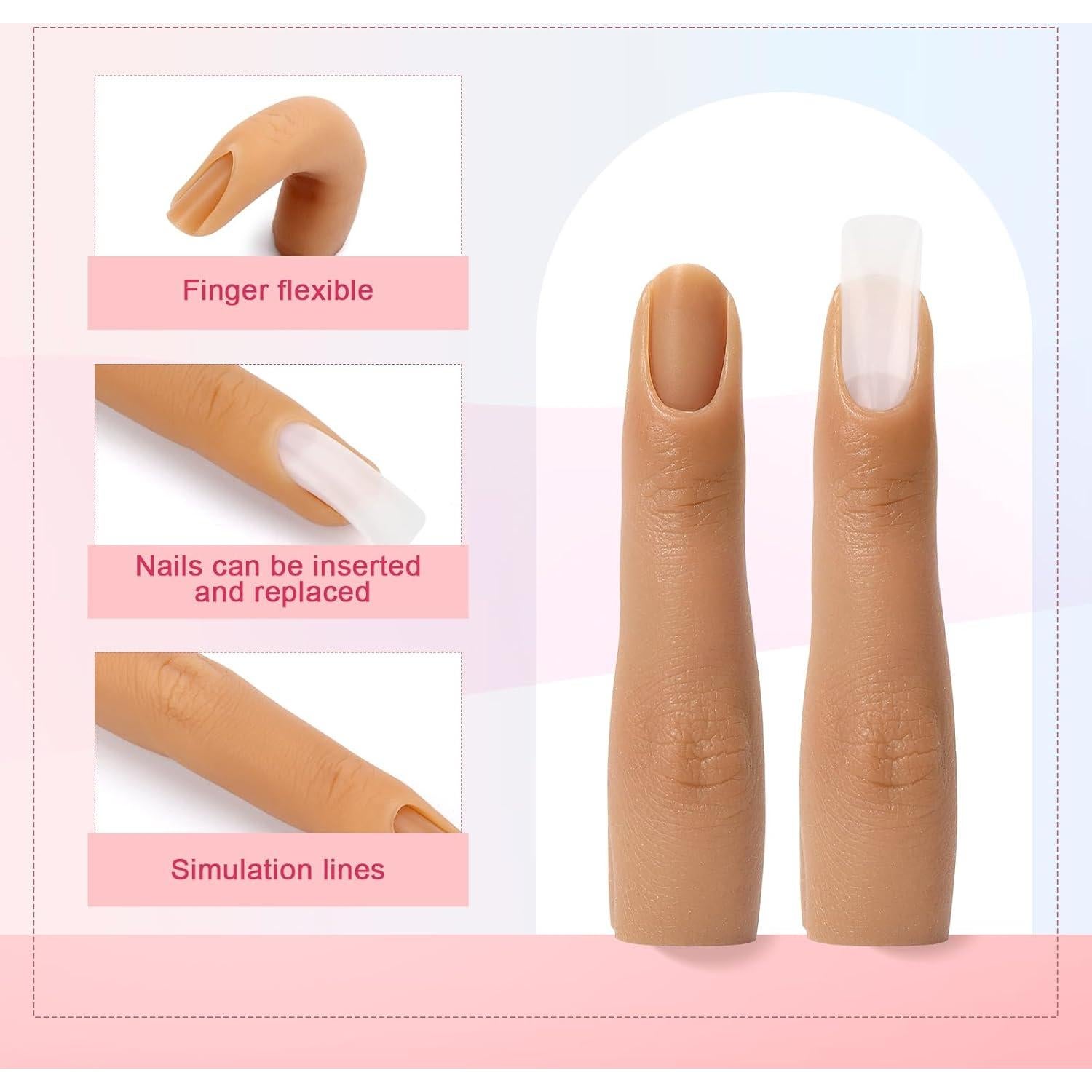 2 Piezas Dedo de Práctica de Silicona para Uñas Acrílicas