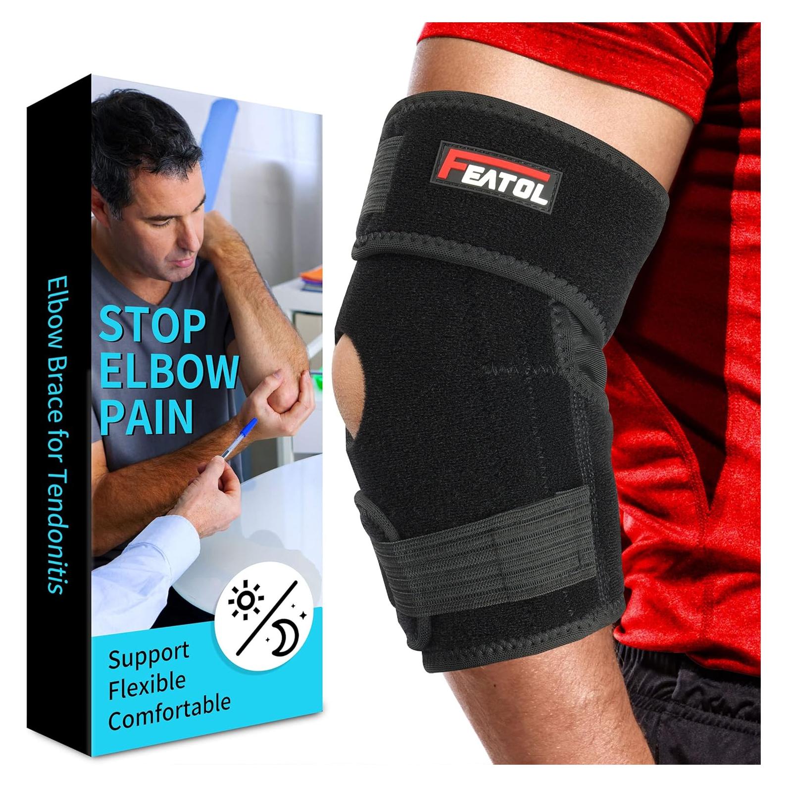 Soporte de Codo Ajustable FEATOL para Tendonitis Negro Grande