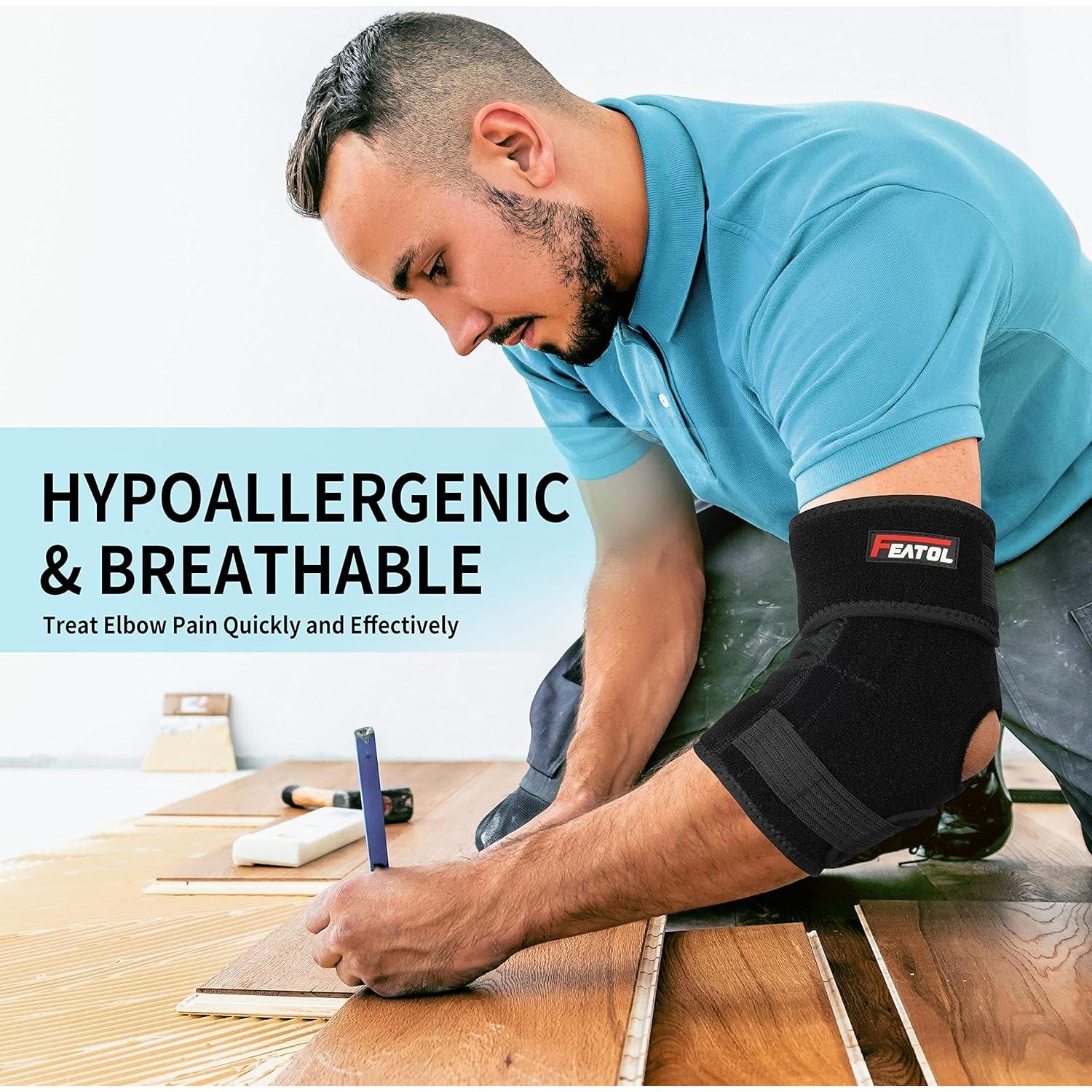 Soporte de Codo Ajustable FEATOL para Tendonitis Negro Grande