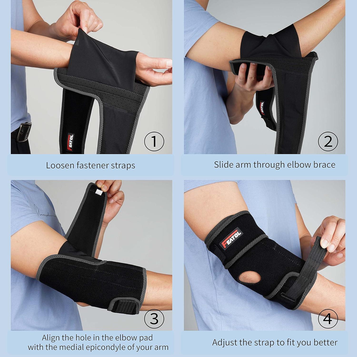 Soporte de Codo Ajustable FEATOL para Tendonitis Negro Grande