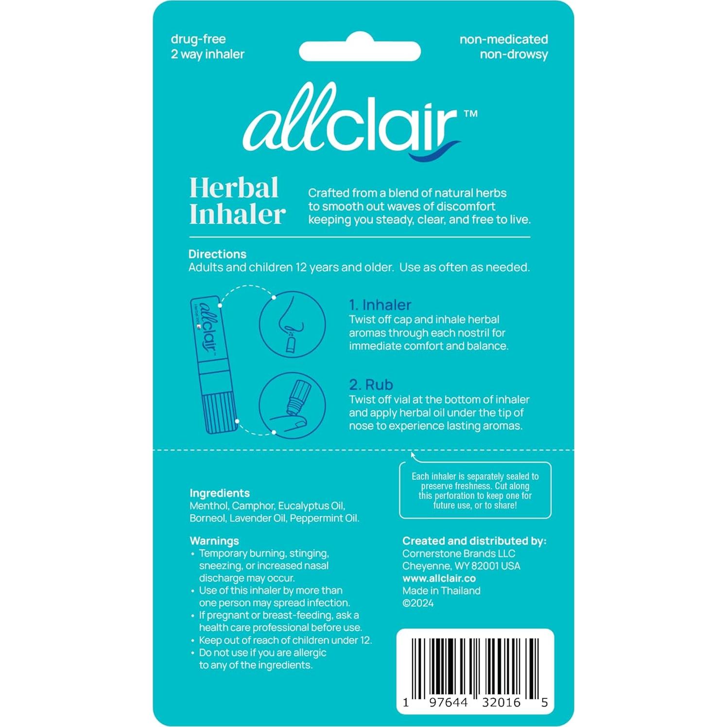 Inhalador Natural Allclair para Náuseas - Paquete de 2