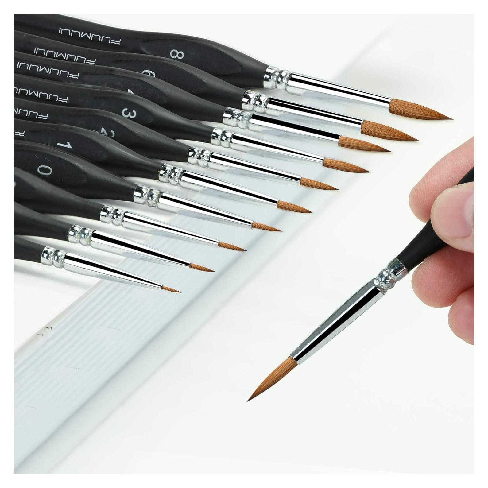 Set de 10 Pinceles de Acuarela Fuumuui Sable Kolinsky Detalle