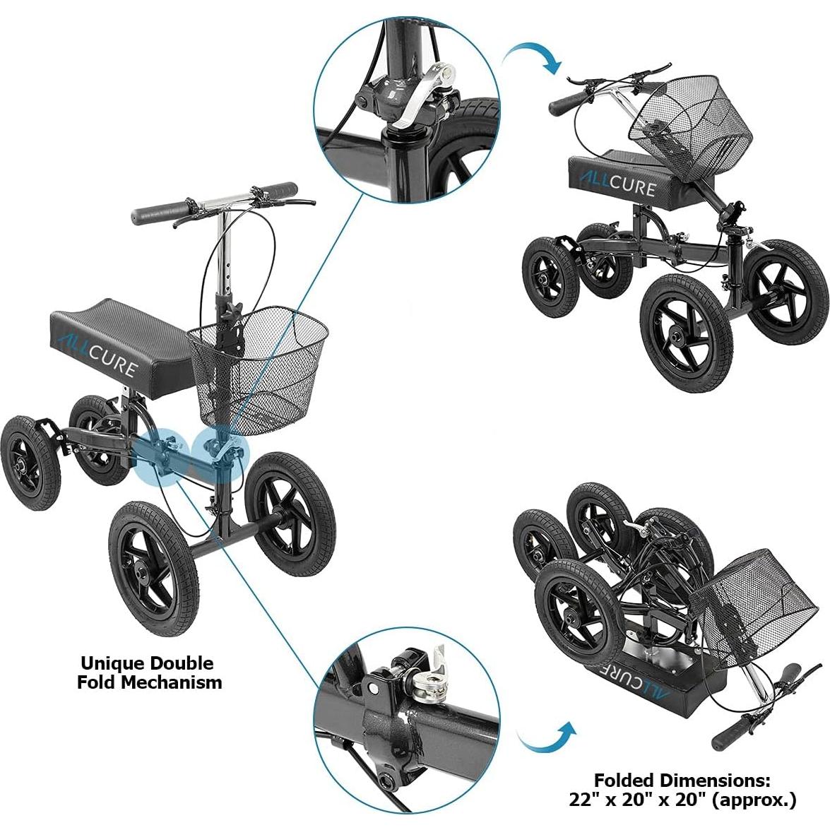 Scooter de Rodillo Cuádruple AllCure Plegable Negro 136 kg