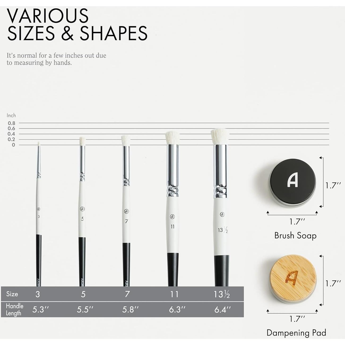 Juego de Pinceles Secos ARTIFY 5 Tamaños para Pintura