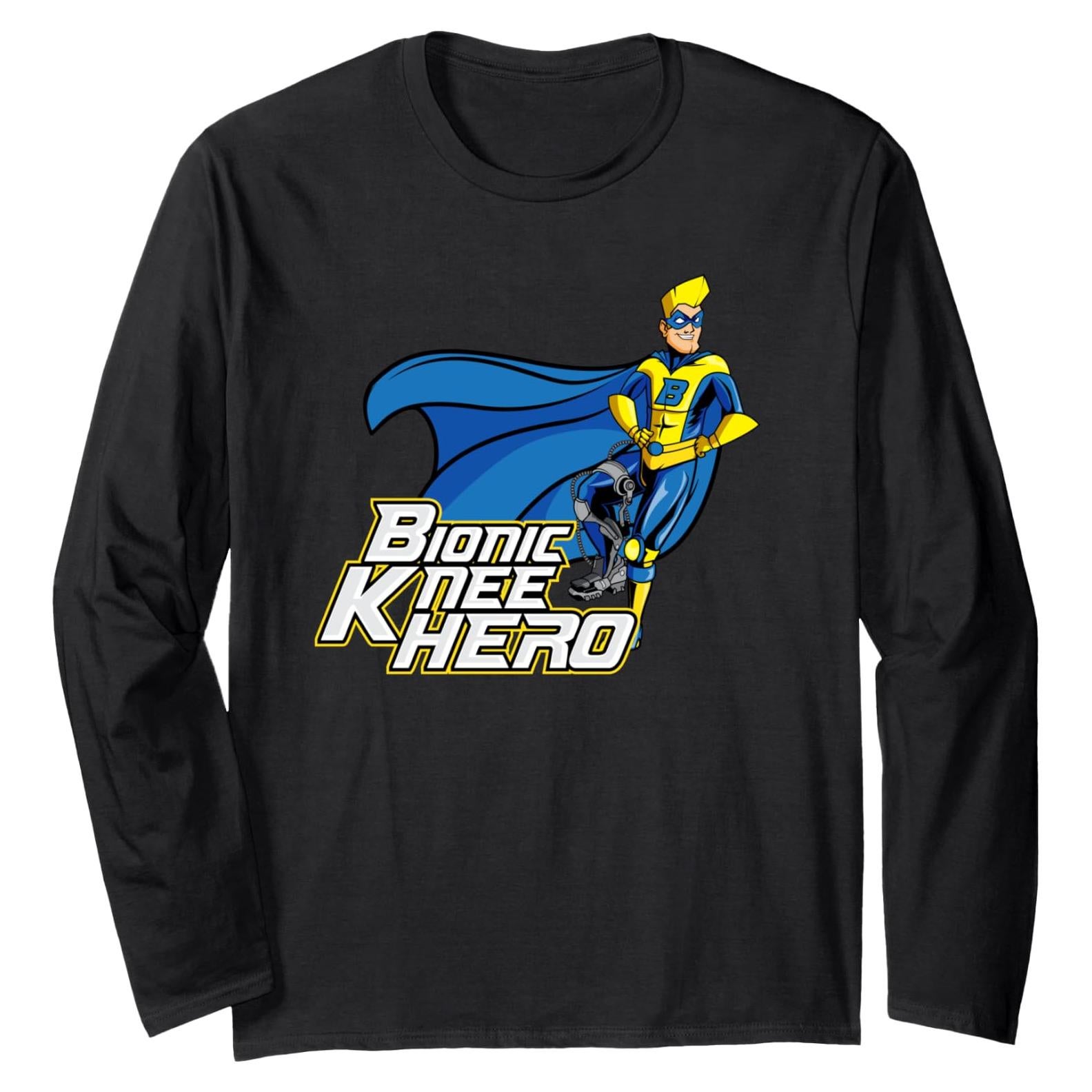 Camisa de manga larga unisex negra para recuperación de rodilla