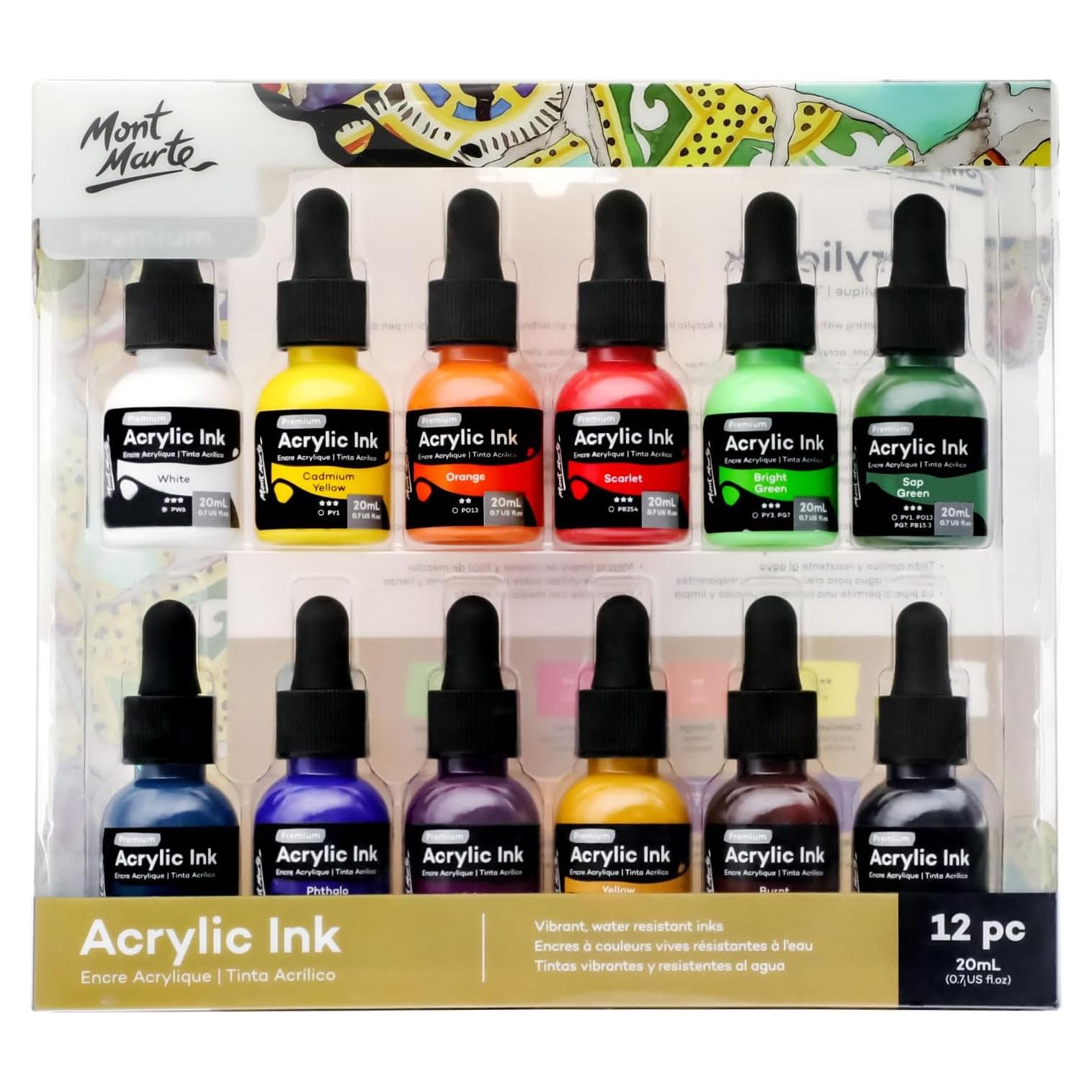 Tinta Acrílica Premium Mont Marte 12pc x 20ml Colores Esenciales
