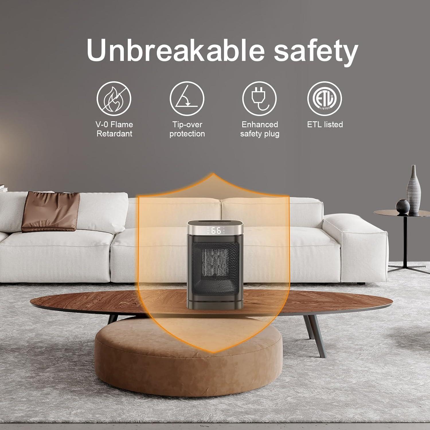 Calentador de espacio eléctrico JIBUFI 1500W portátil con control remoto