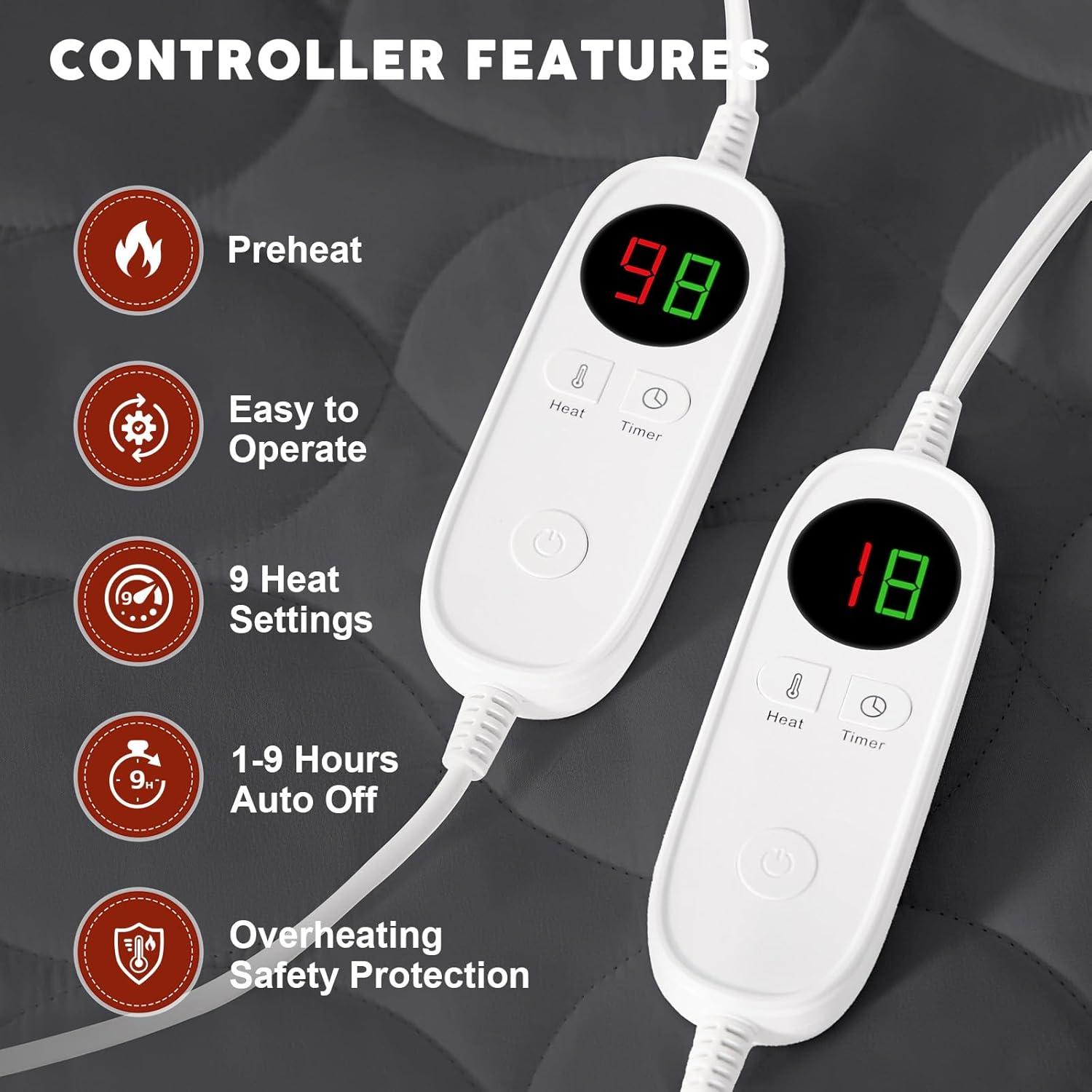 Funda de colchón calefactable MASVIS Queen gris con control dual