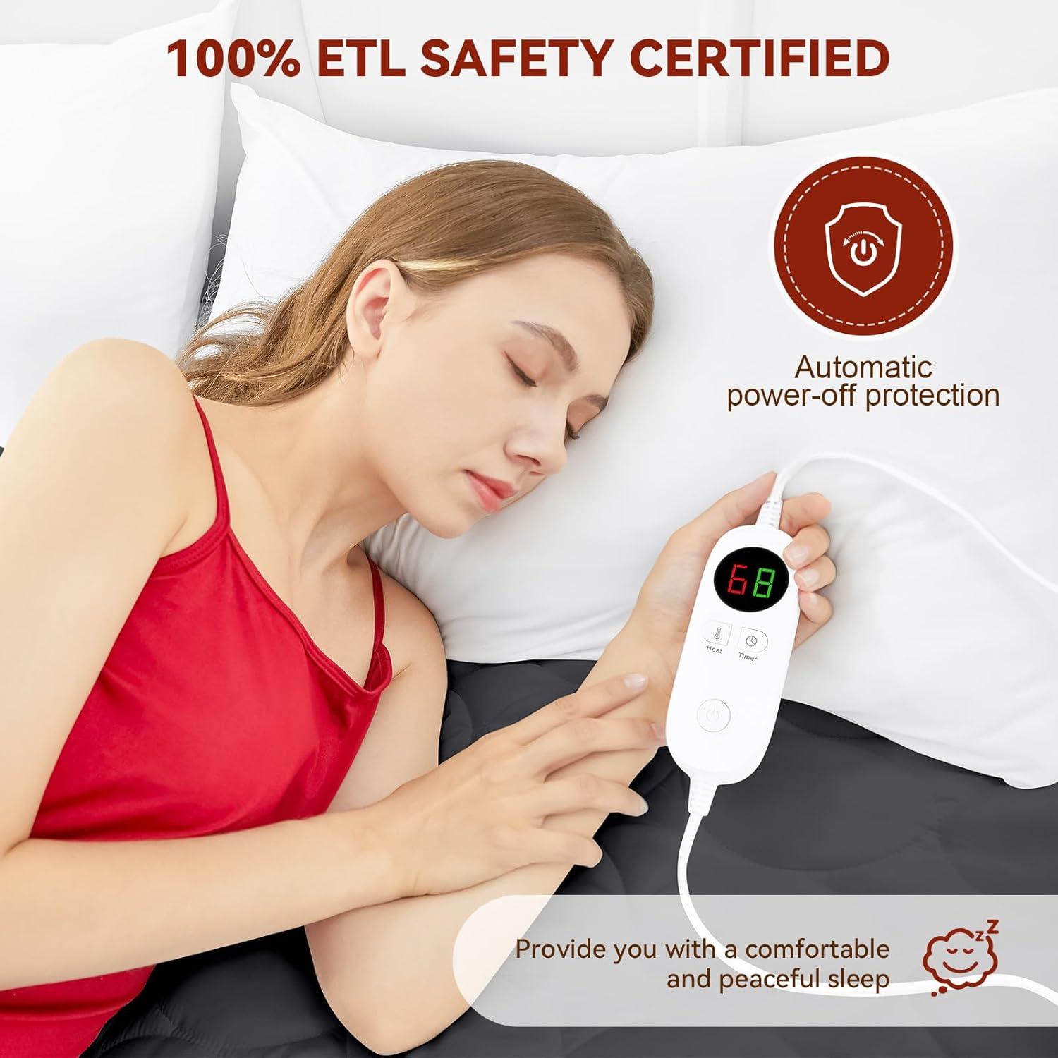 Funda de colchón calefactable MASVIS Queen gris con control dual