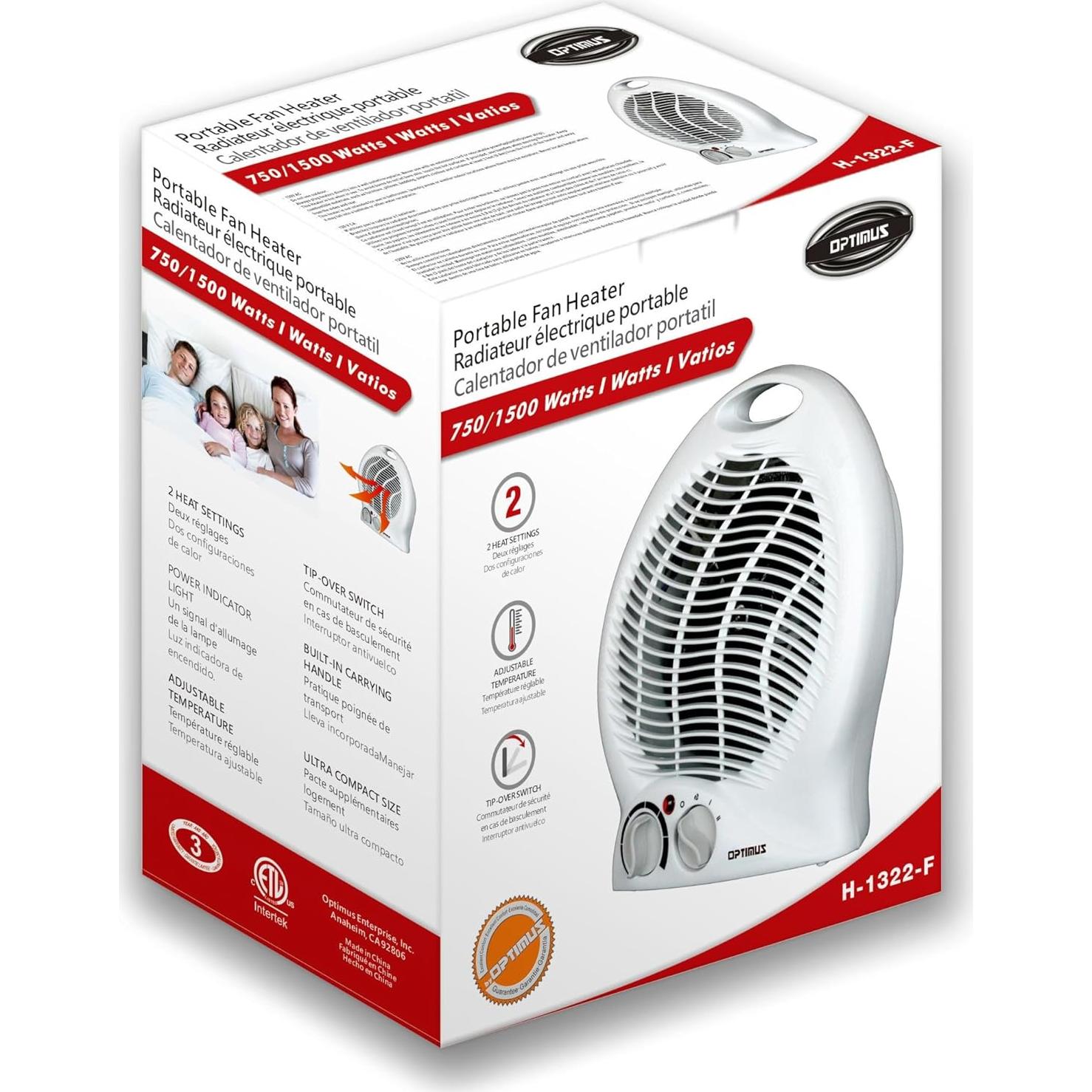 Calefactor Portátil Optimus H-1322 Blanco 1500W 2 Velocidades