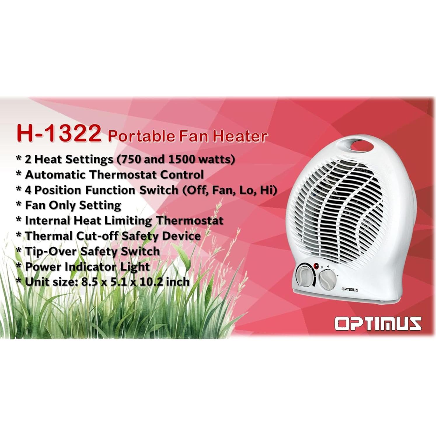 Calefactor Portátil Optimus H-1322 Blanco 1500W 2 Velocidades