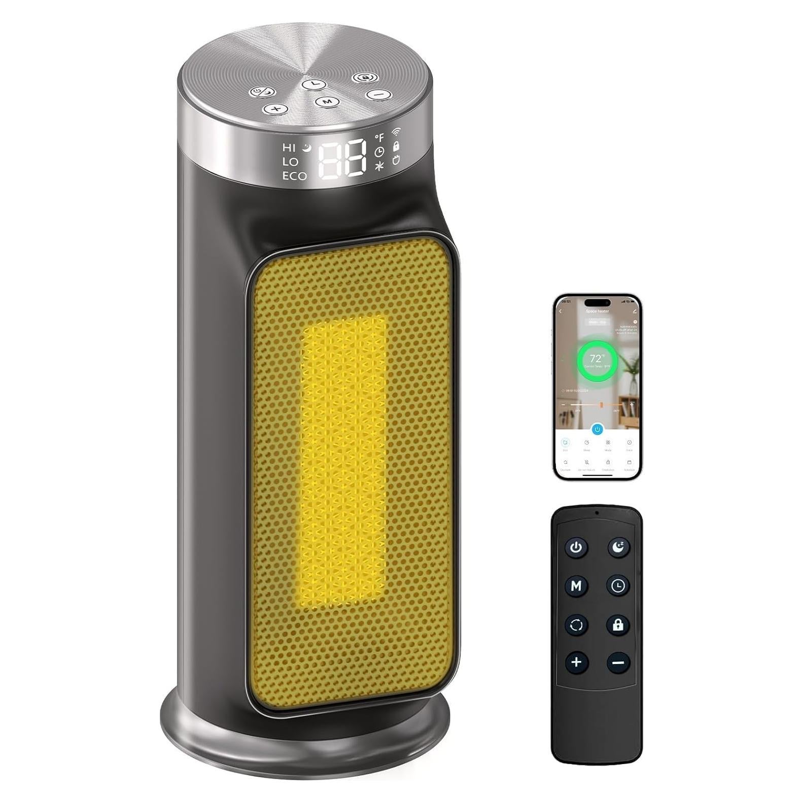 1500W Smart Electric Space Heater for Indoor Spaces - WiFi/App Control, Remote Included, 24H Timer, 5 Modes for Home, Office, Bedroom, Bathroom Use