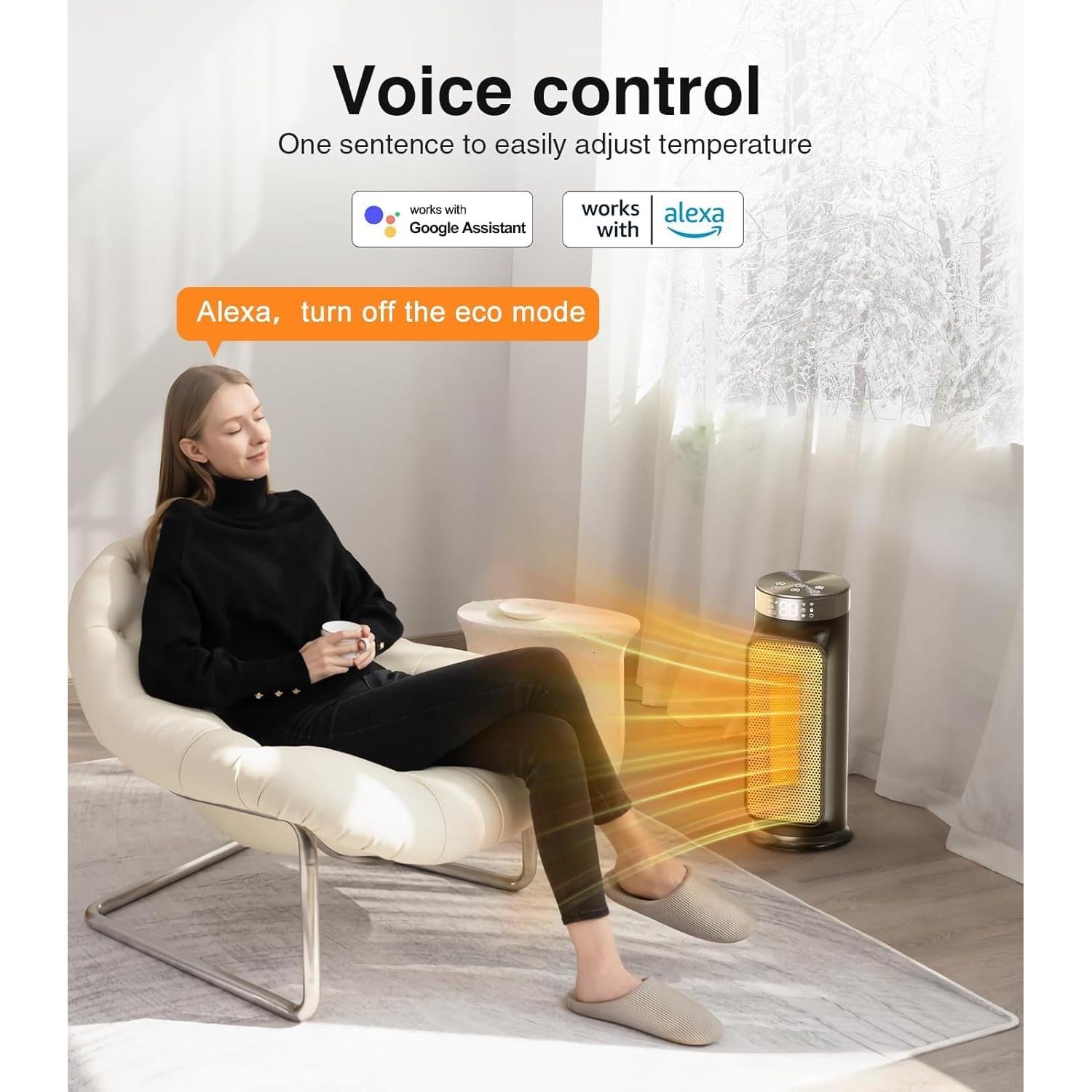 1500W Smart Electric Space Heater for Indoor Spaces - WiFi/App Control, Remote Included, 24H Timer, 5 Modes for Home, Office, Bedroom, Bathroom Use