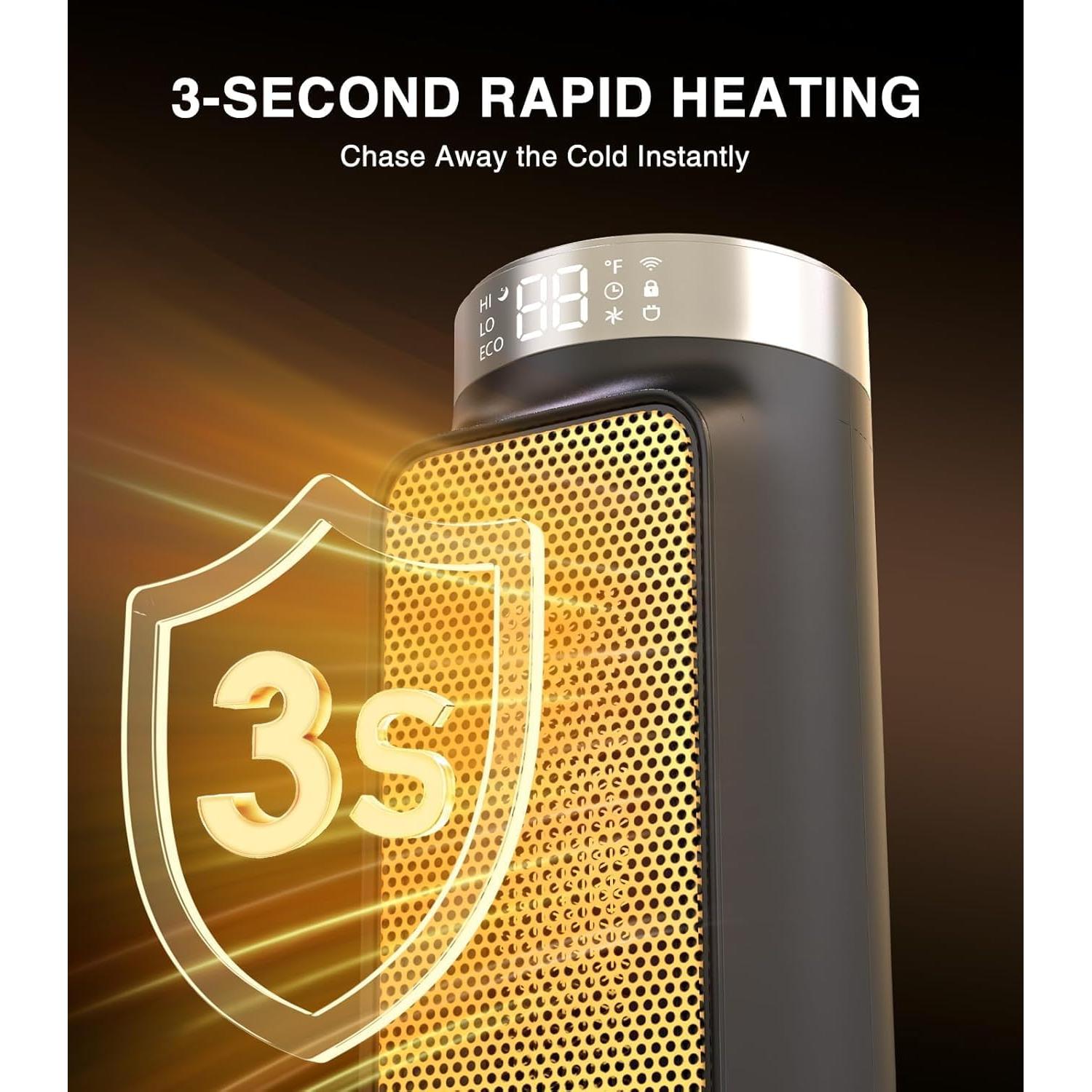 1500W Smart Electric Space Heater for Indoor Spaces - WiFi/App Control, Remote Included, 24H Timer, 5 Modes for Home, Office, Bedroom, Bathroom Use