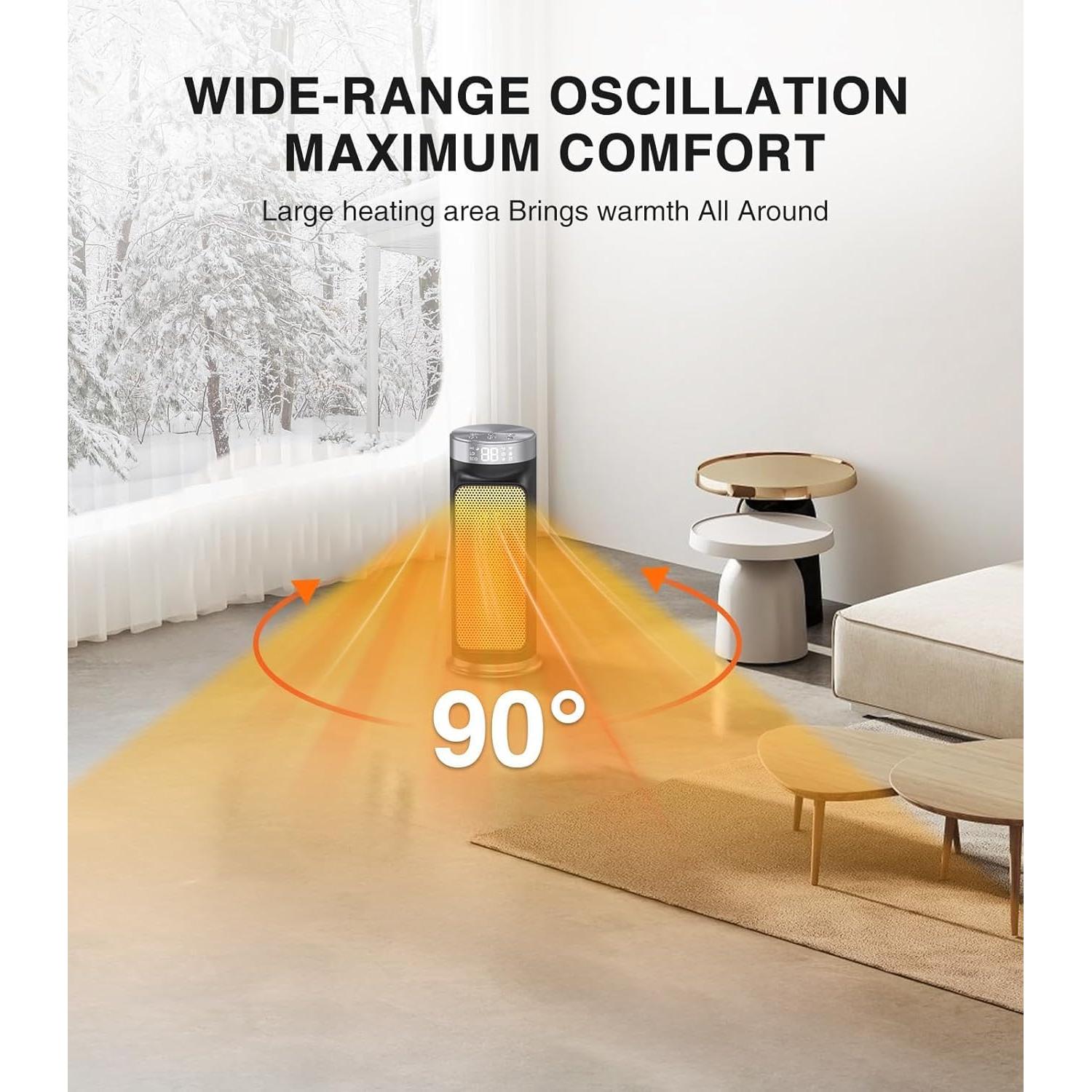 1500W Smart Electric Space Heater for Indoor Spaces - WiFi/App Control, Remote Included, 24H Timer, 5 Modes for Home, Office, Bedroom, Bathroom Use