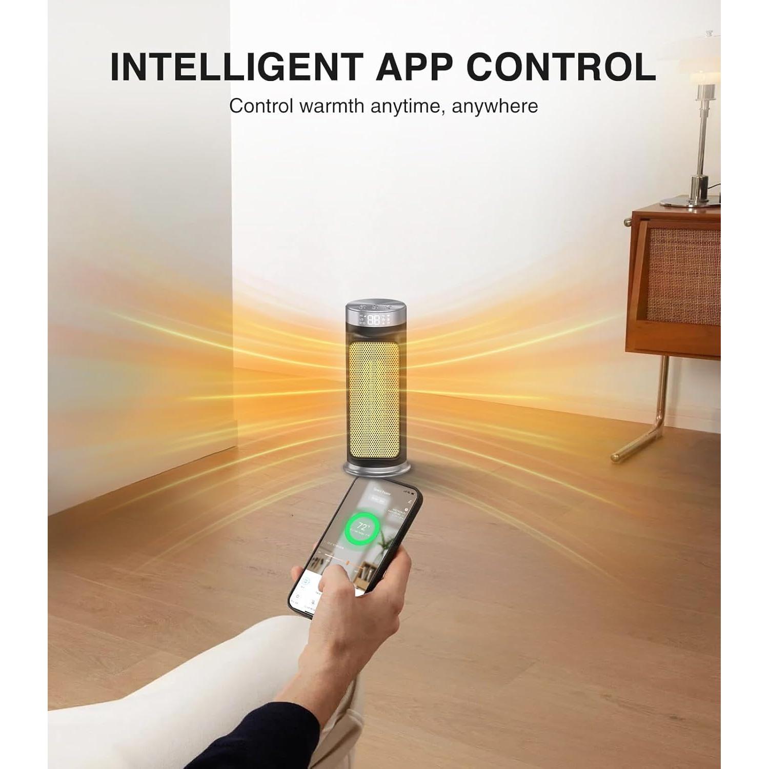 1500W Smart Electric Space Heater for Indoor Spaces - WiFi/App Control, Remote Included, 24H Timer, 5 Modes for Home, Office, Bedroom, Bathroom Use