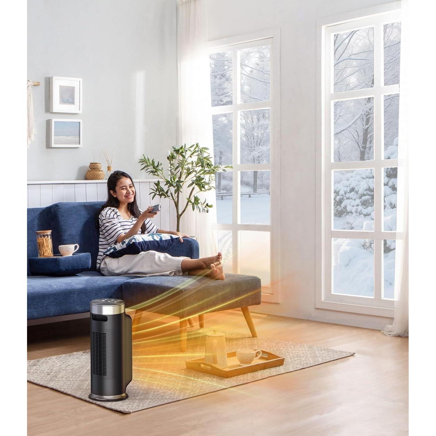1500W Smart Electric Space Heater for Indoor Spaces - WiFi/App Control, Remote Included, 24H Timer, 5 Modes for Home, Office, Bedroom, Bathroom Use