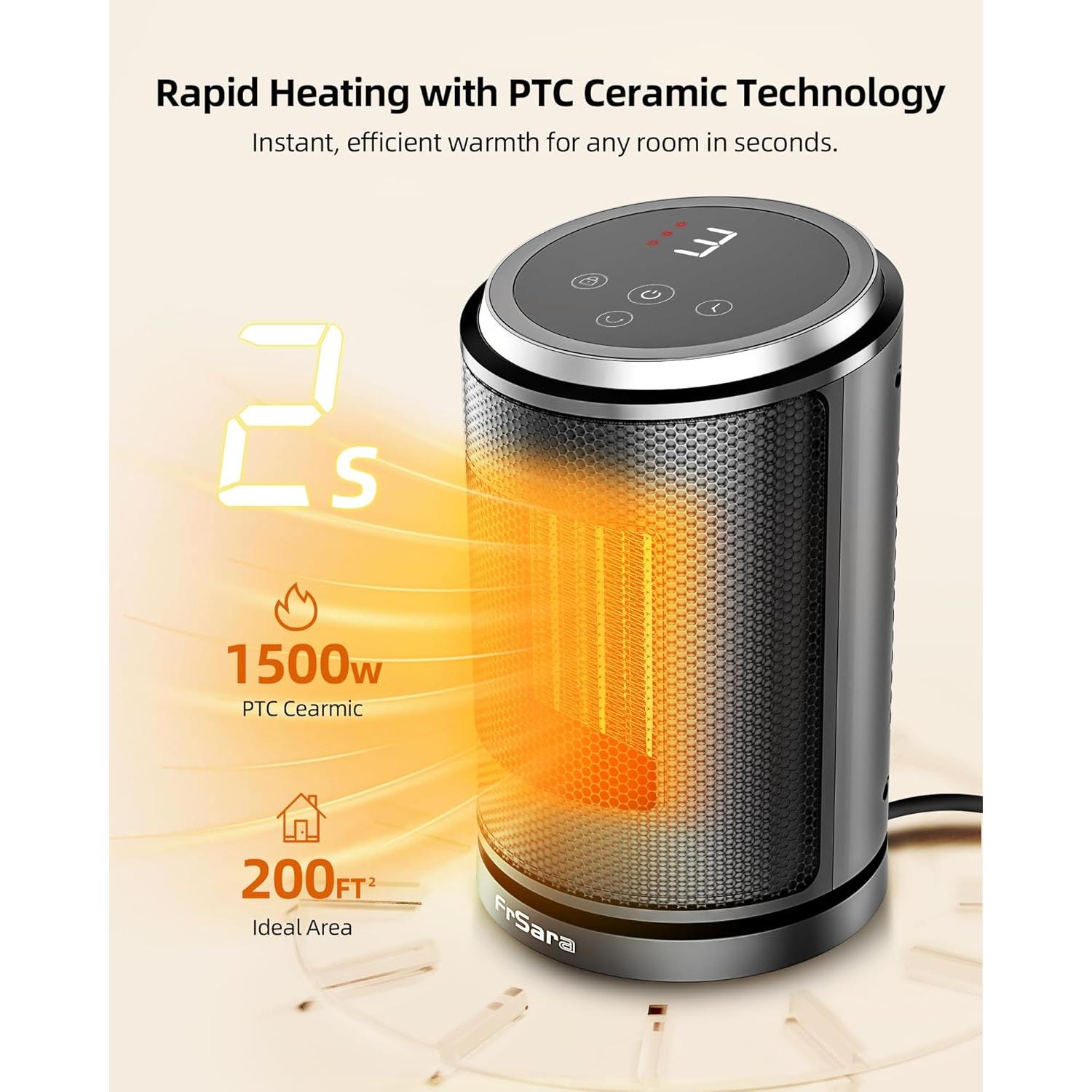 Calefactor Eléctrico FrSara PTC 1500W Portátil Negro