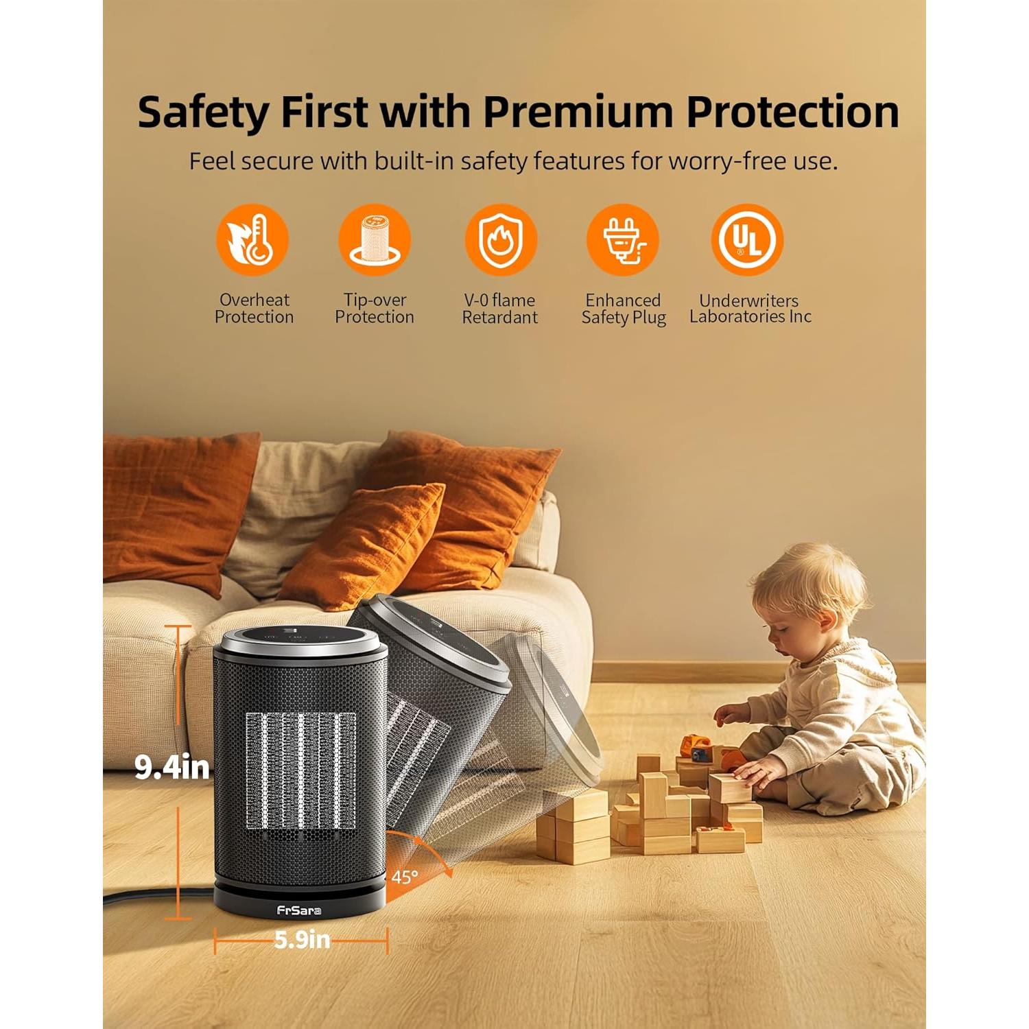 Calefactor Eléctrico FrSara PTC 1500W Portátil Negro