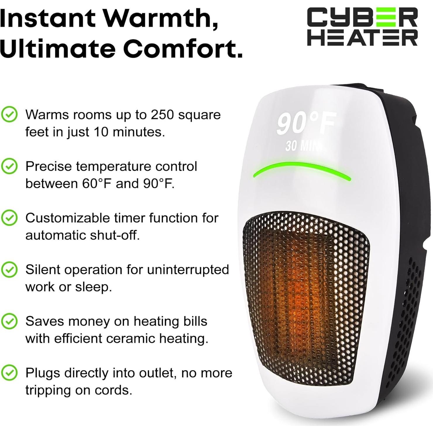 Calentador Eléctrico Cyber 500W Cerámico Compacto con Control Remoto