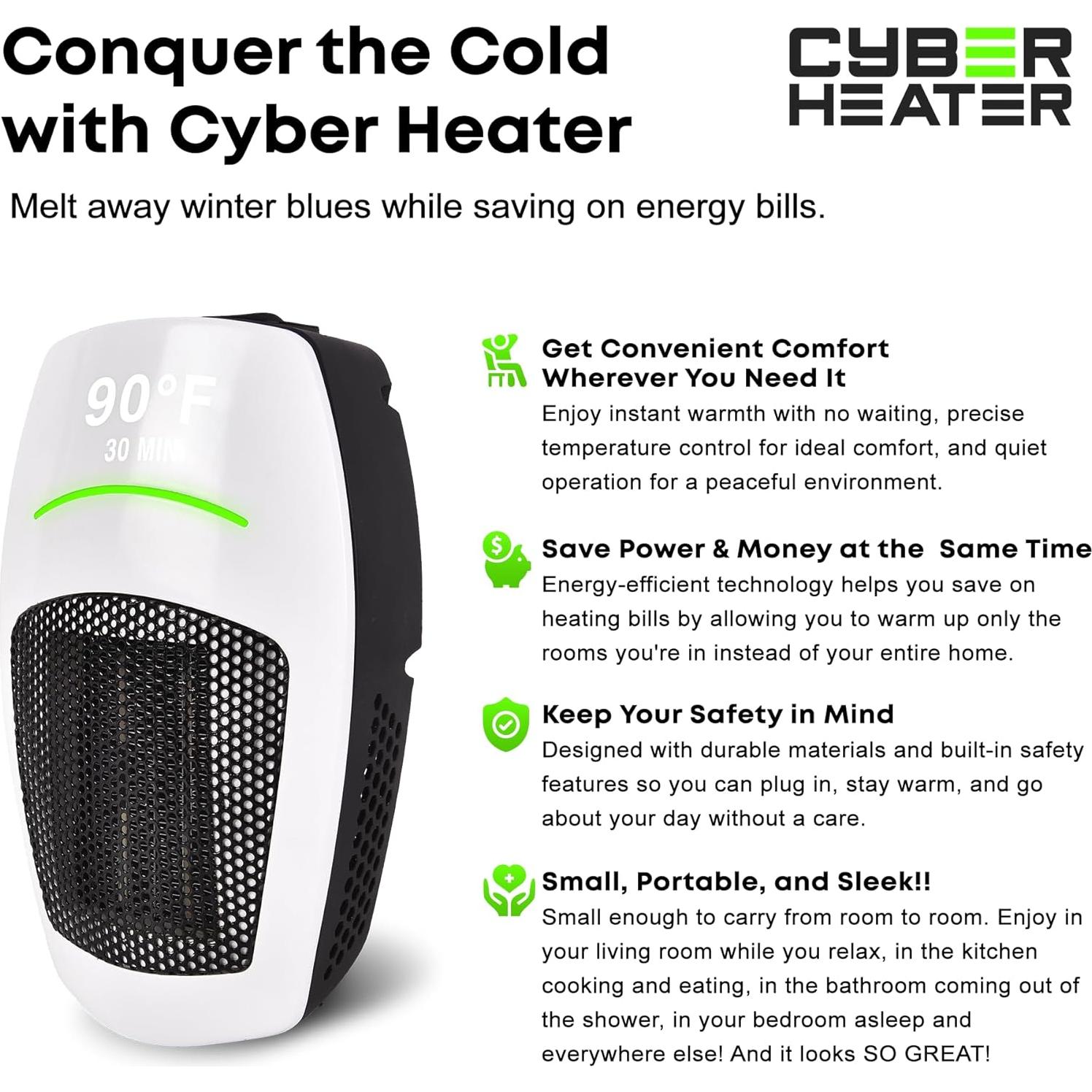 Calentador Eléctrico Cyber 500W Cerámico Compacto con Control Remoto