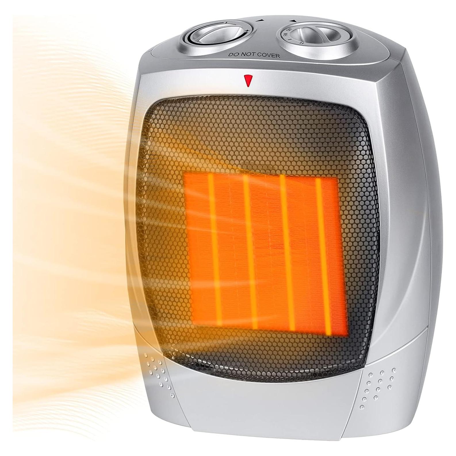 Portable Space Heaters for Indoor Use, Ceramic Small Space Electric Heater for Bedroom Office, 1500W/750W with Adjustable Thermostat, Overheat and Tip Over Protection, Heater Fan and Combo