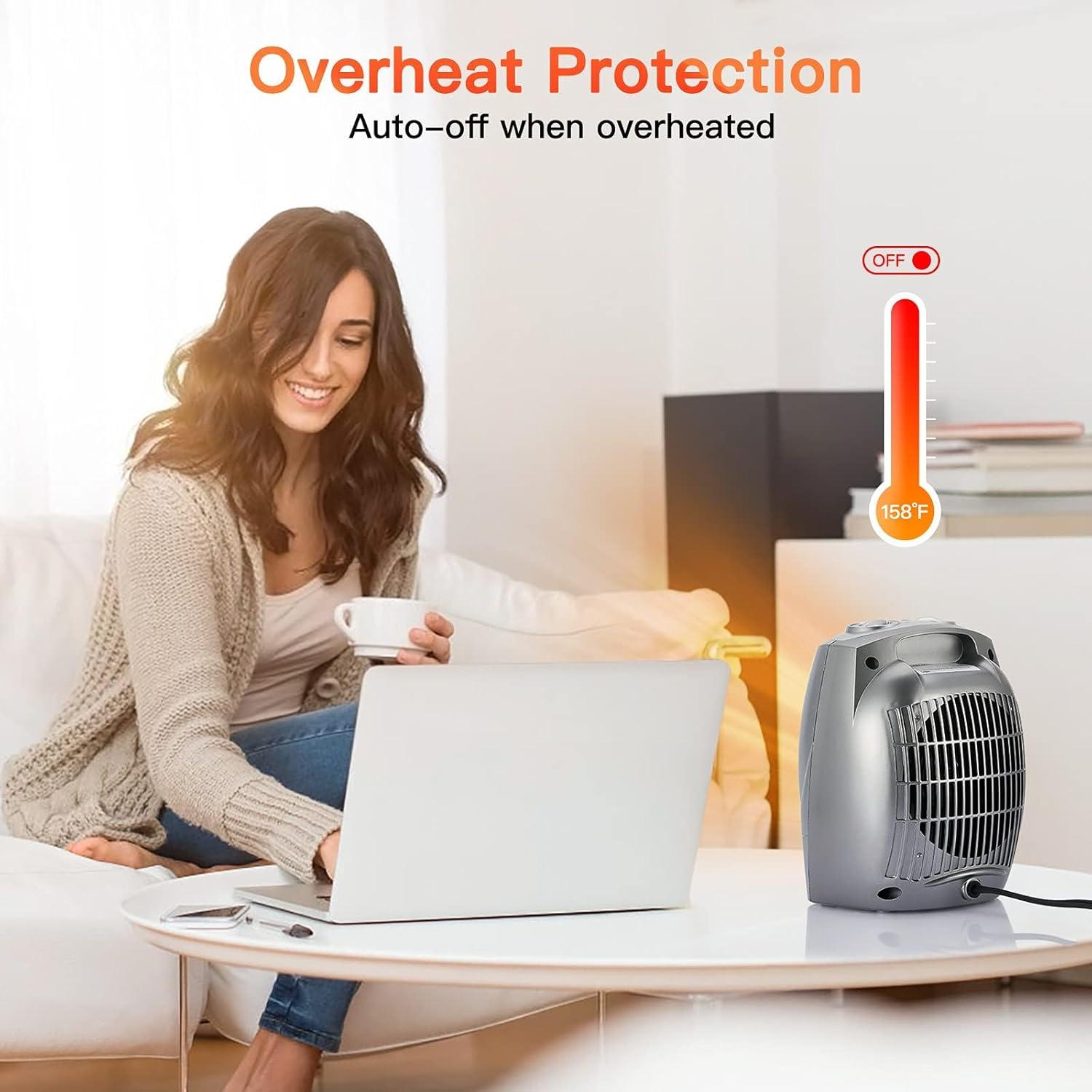 Portable Space Heaters for Indoor Use, Ceramic Small Space Electric Heater for Bedroom Office, 1500W/750W with Adjustable Thermostat, Overheat and Tip Over Protection, Heater Fan and Combo