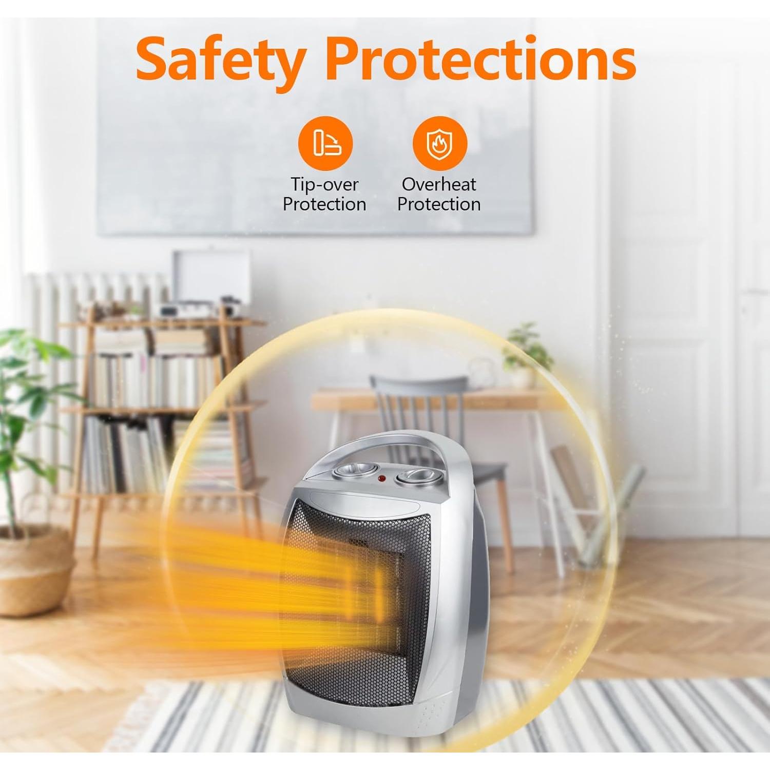 Electric Portable Heater with Thermostat, 750W/1500W Space Heater Fan with 3 modes, PTC Ceramic for Indoor Use