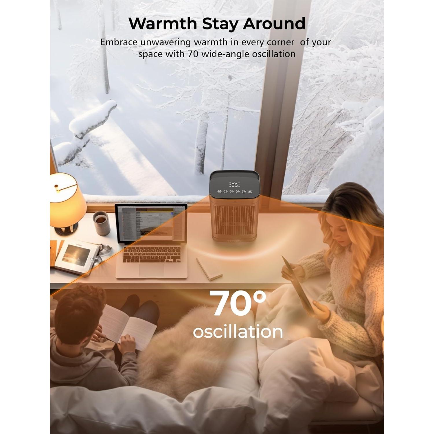 Space Heaters with Motion Sensor,Portable heaters for Indoor Use,Electric Small Heaters for Large Room Bedroom Office Garage Desk,1500W Ceramic Heating with Remote,Oscillating,Timer,Thermostat Dark